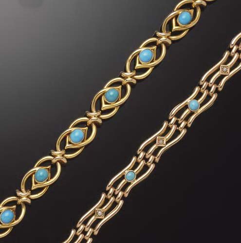 An Edwardian gold turquoise set bracelet,