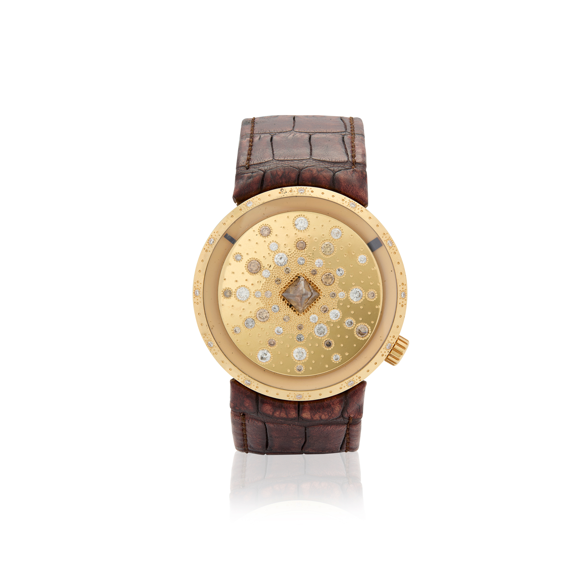 De Beers. An unusual 18k gold and diamond automatic wristwatch