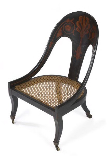 A Regency ebonised spoon back low chair,