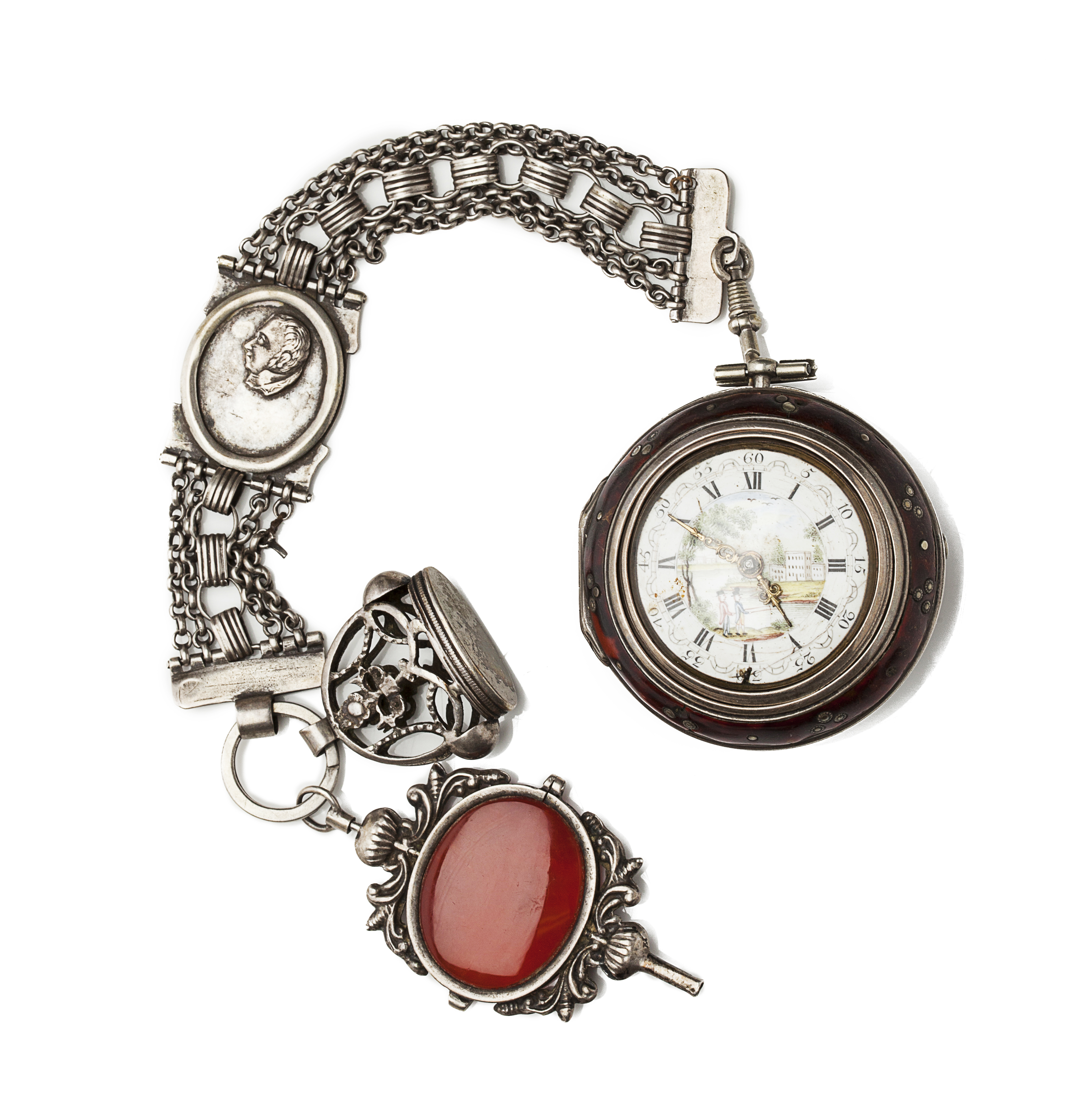 THOMAS MILLER LONDON - A late 18th century triple cased pocket watch and chain