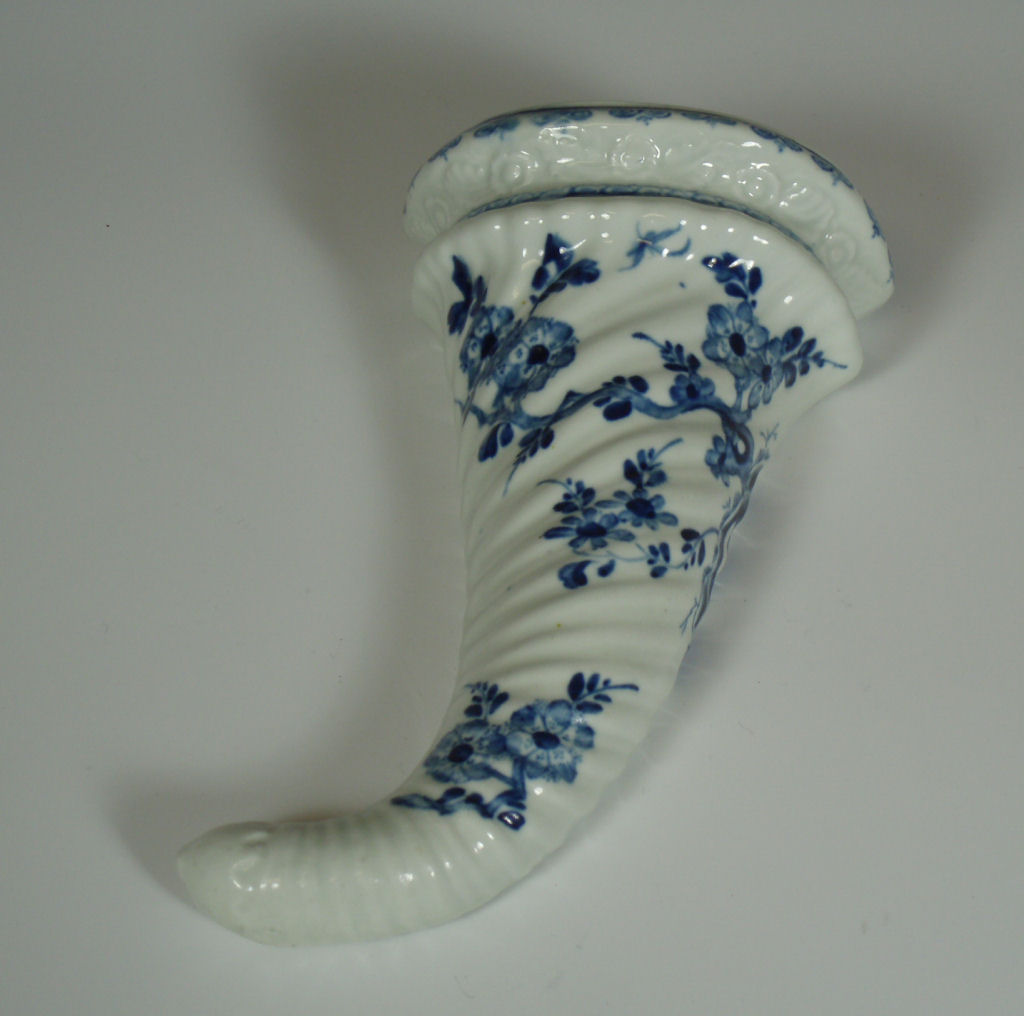 A First Period Worcester blue painted cornucopia wall pocket