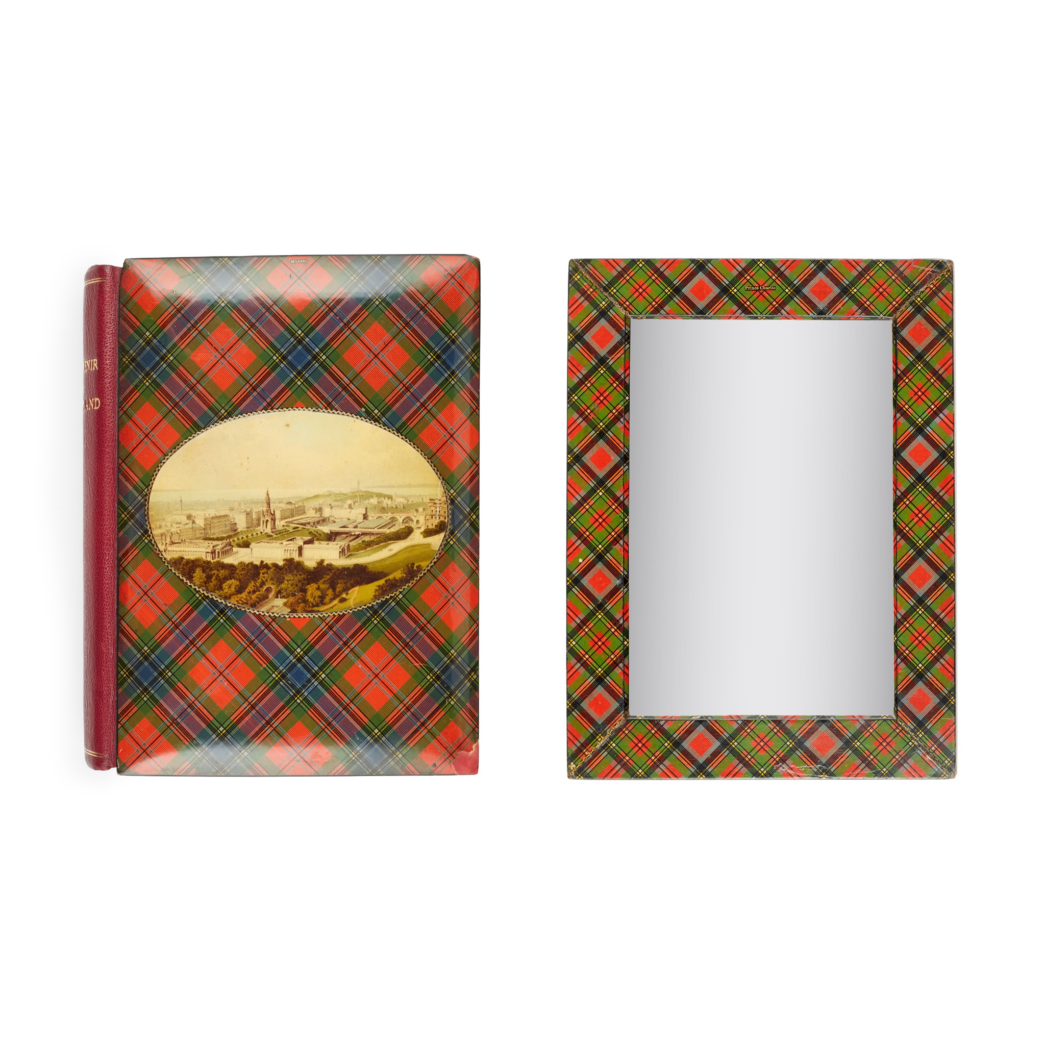 A TARTANWARE MIRROR AND BOOK