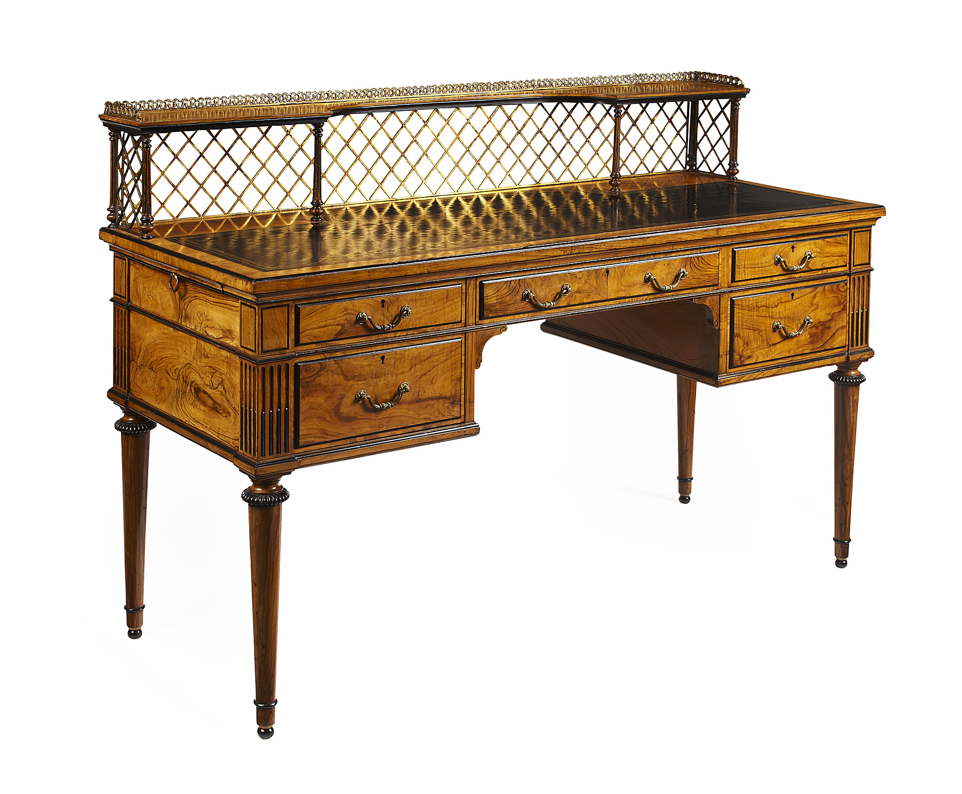 FINE WRIGHT & MANSFIELD OLIVEWOOD AND EBONISED DESK