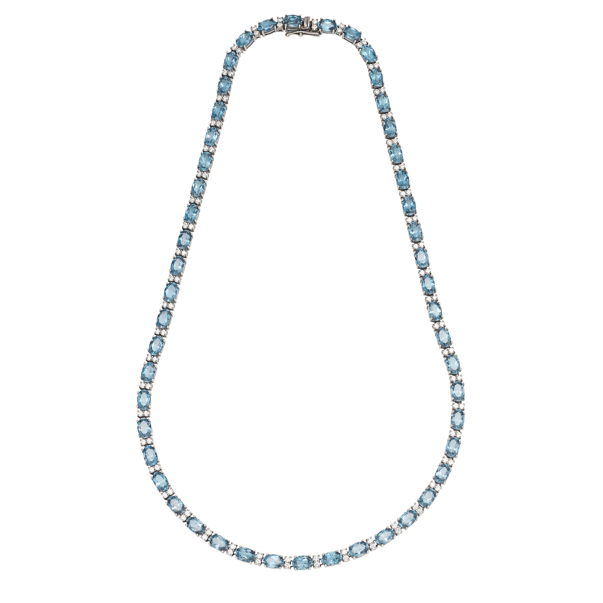 A topaz and diamond set line necklace