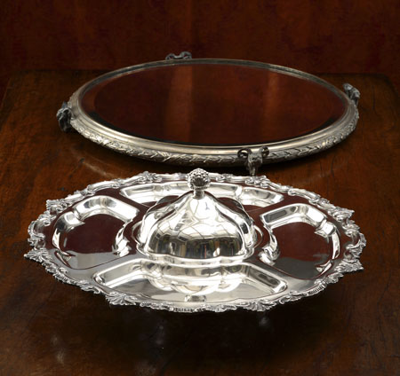A silver plated serving tray