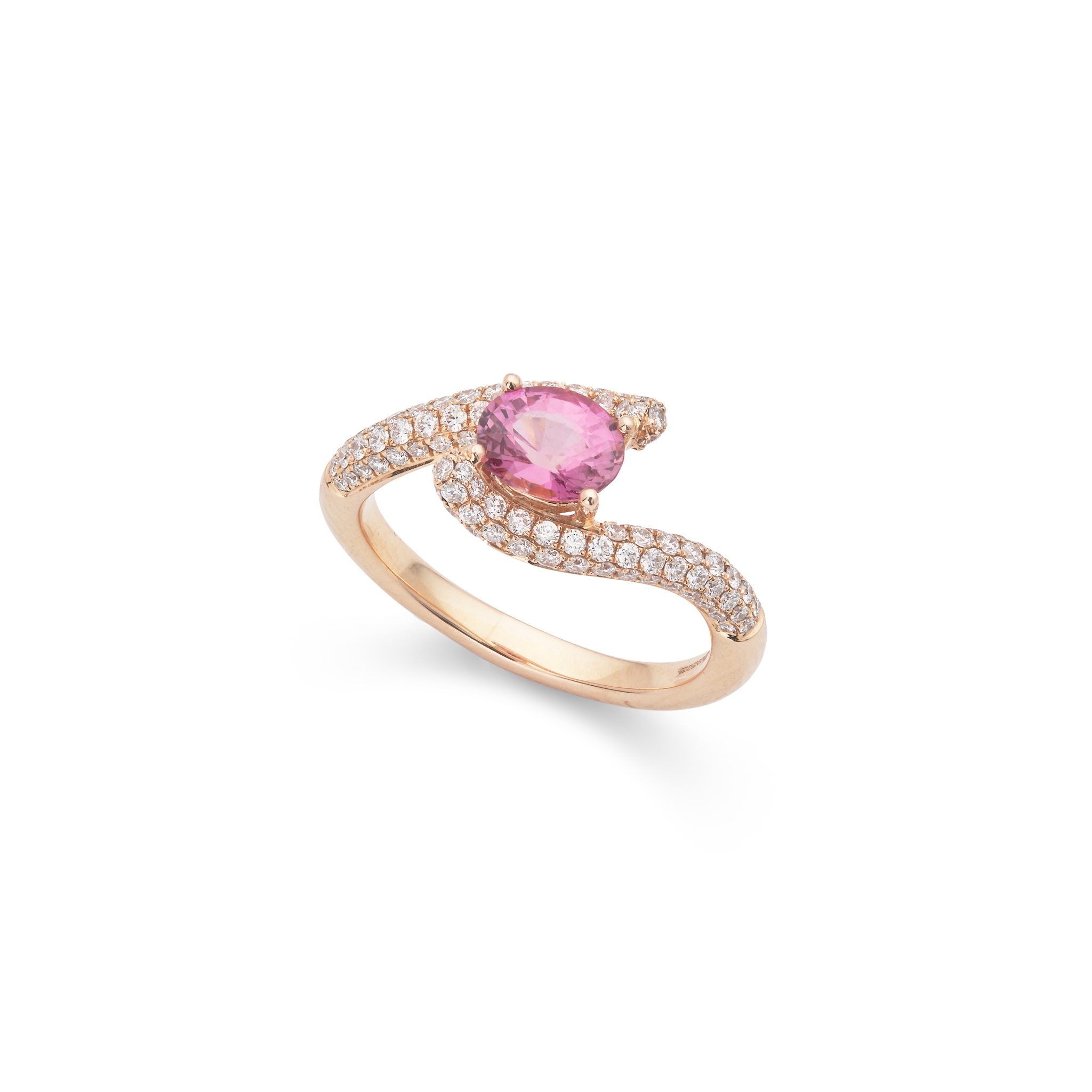 An 18ct rose gold pink sapphire and diamond ring