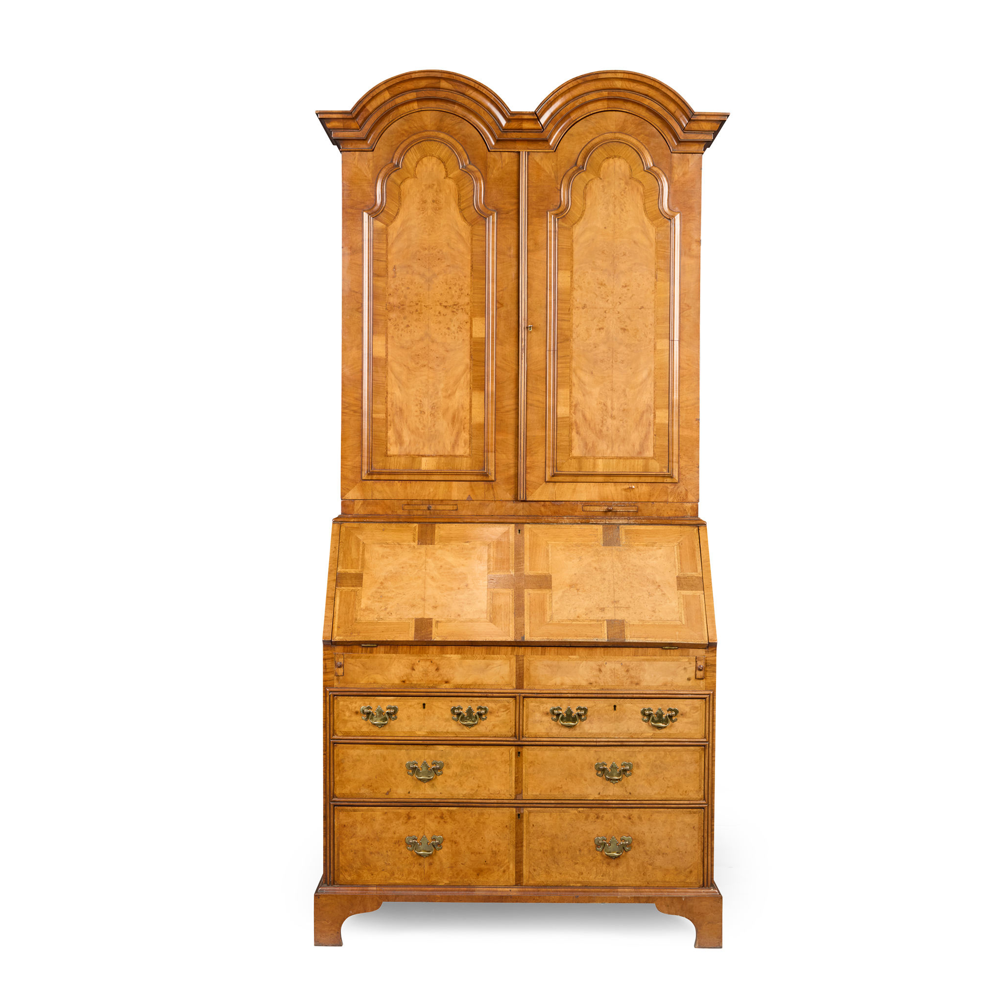 GEORGE II STYLE WALNUT, YEW, AND OAK BUREAU BOOKCASE