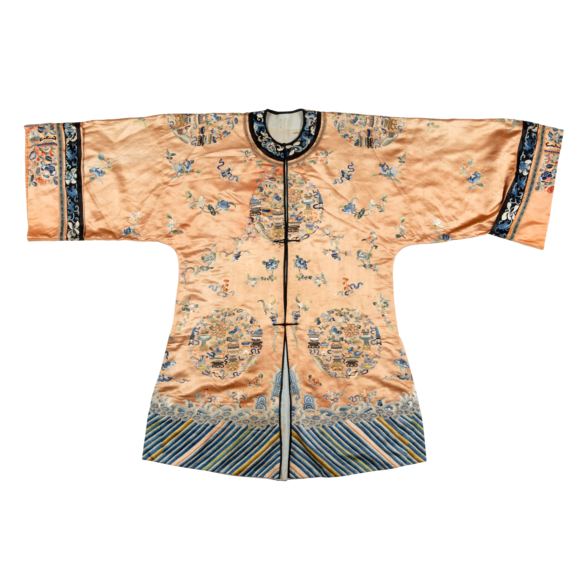 CHINESE APRICOT-GROUND SILK EMBROIDERED LADY'S ROBE