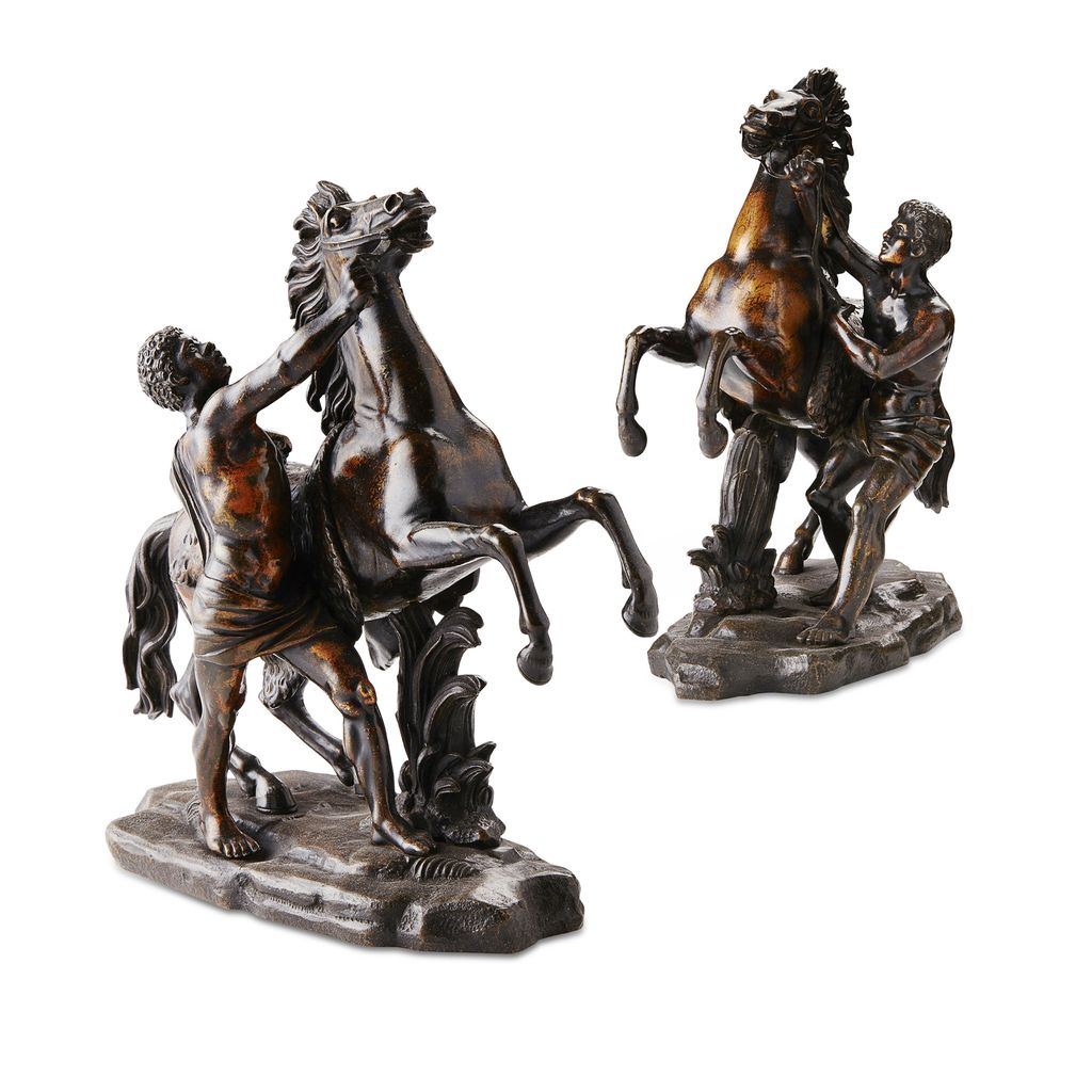 PAIR OF FRENCH BRONZE MARLEY HORSE FIGURES, AFTER COUSTOU