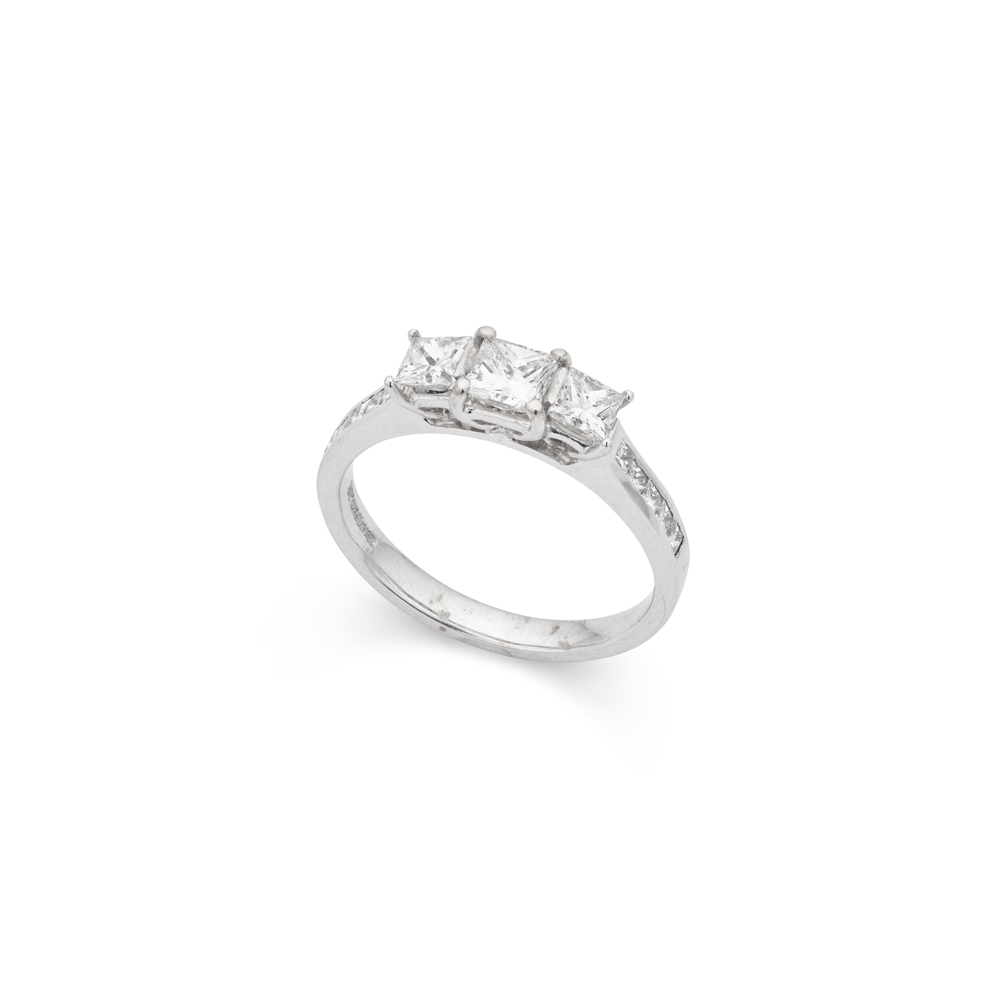 An 18ct white gold diamond three-stone ring