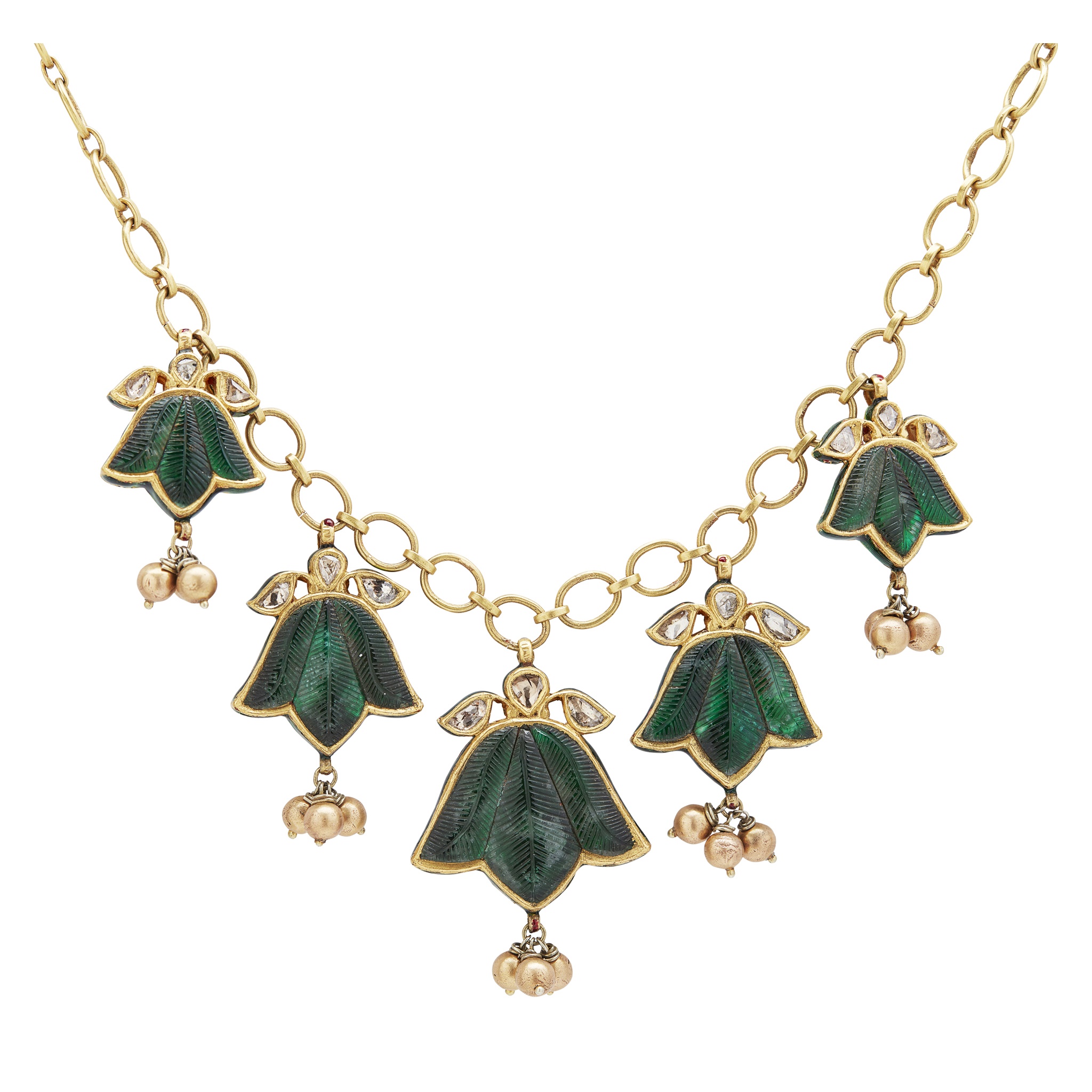 An Indian emerald and diamond set necklace
