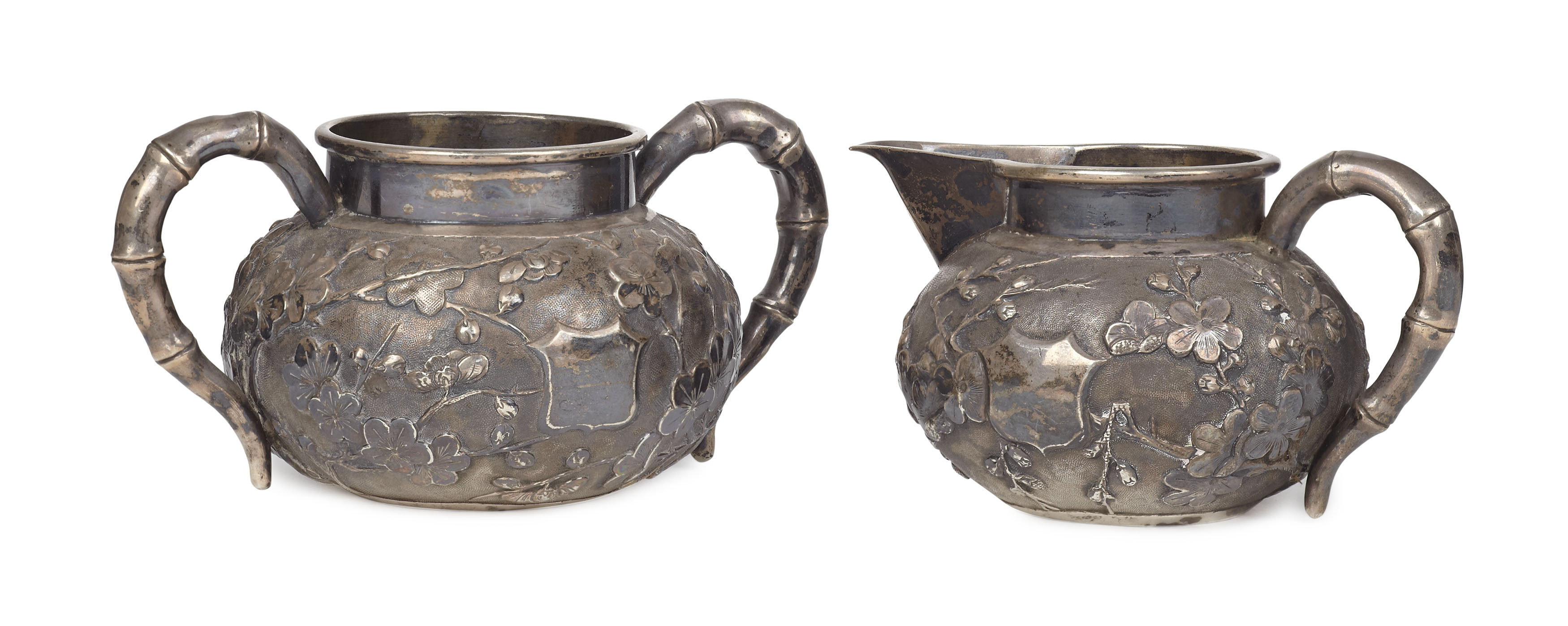 CHINESE EXPORT SILVER SUGAR BOWL AND CREAM JUG