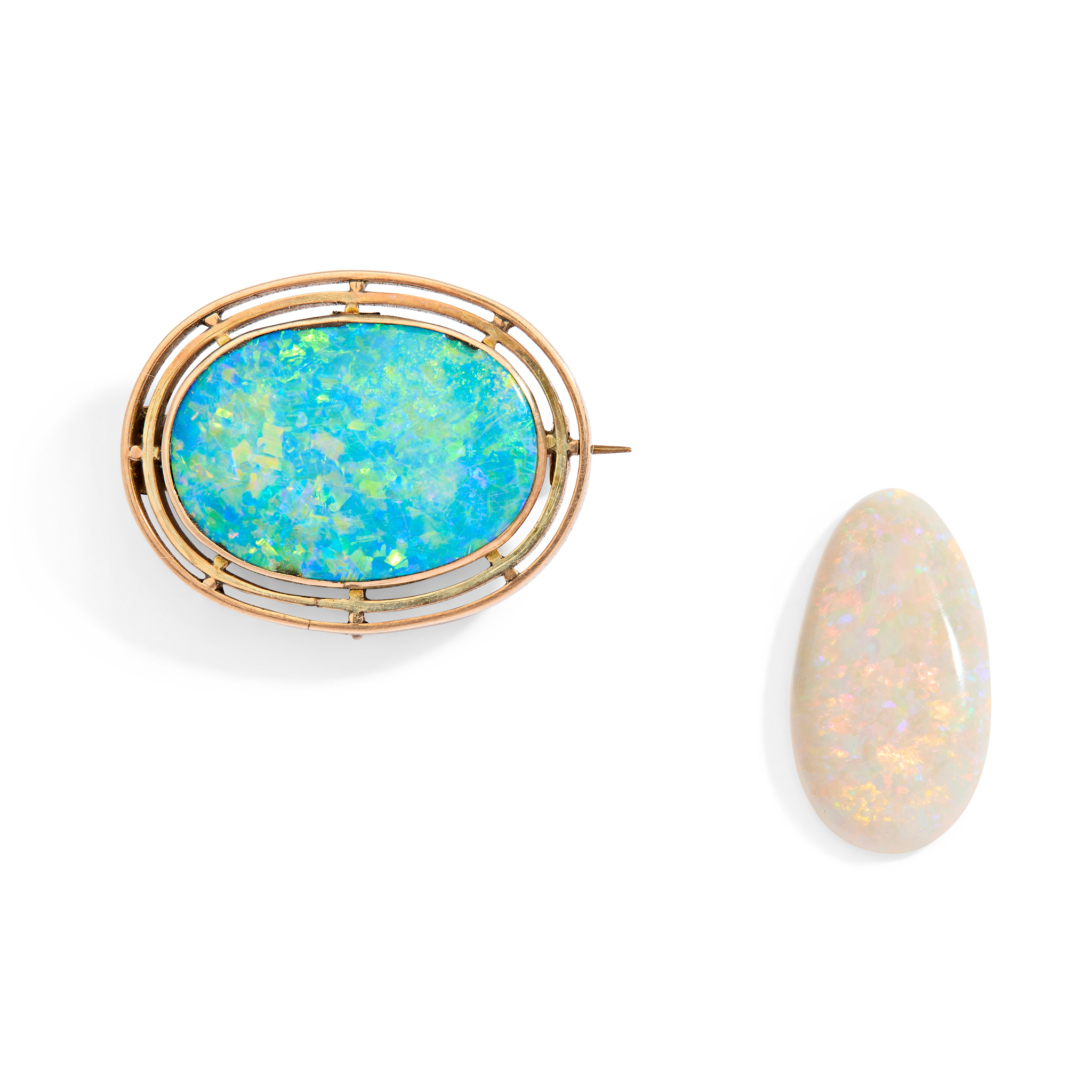 A black opal brooch and a loose opal