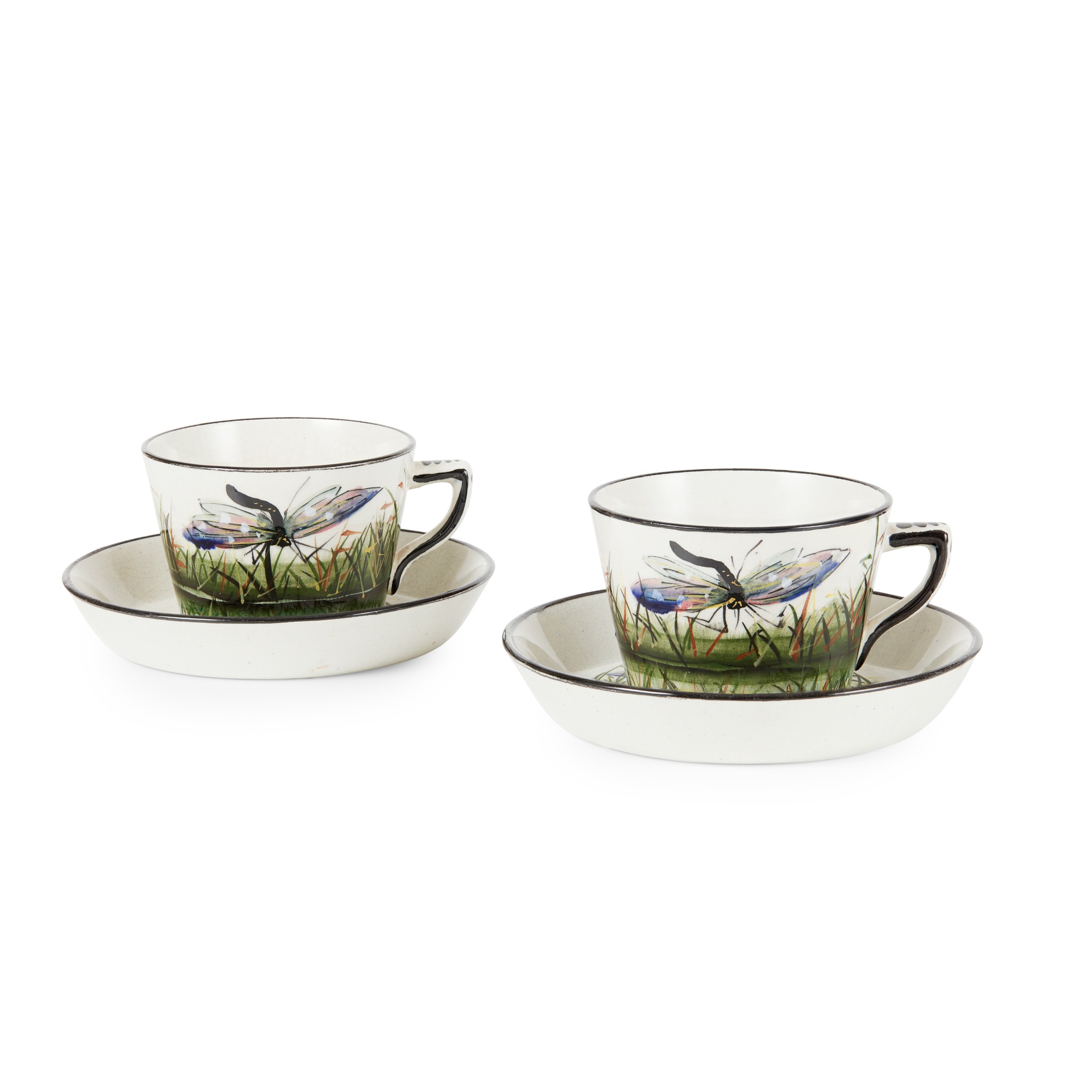 A PAIR OF WEMYSS WARE CUPS & SAUCERS