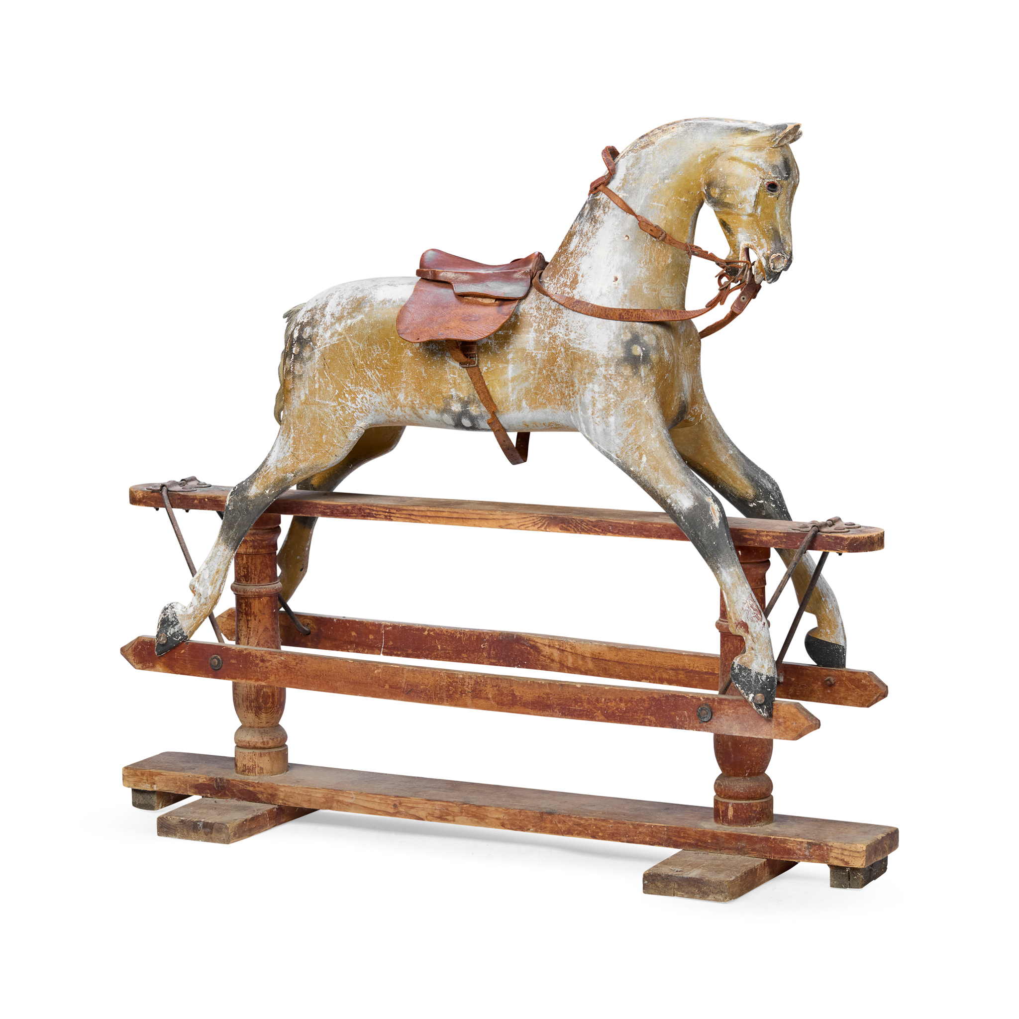 EDWARDIAN DAPPLE GREY AYRES-TYPE ROCKING HORSE