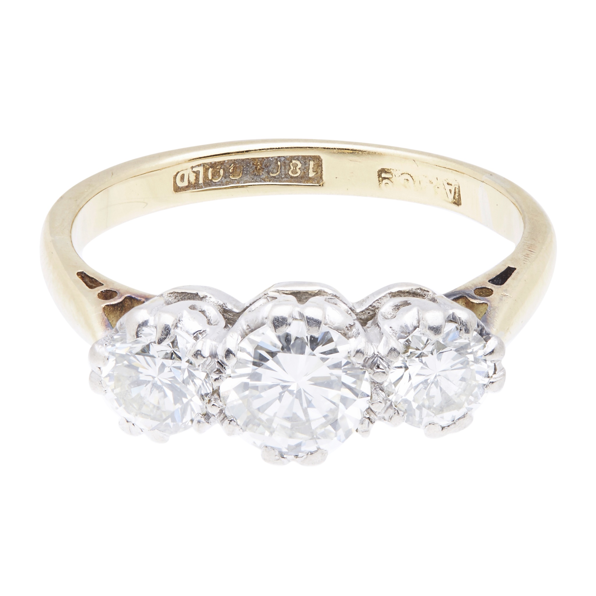 A three stone diamond set ring