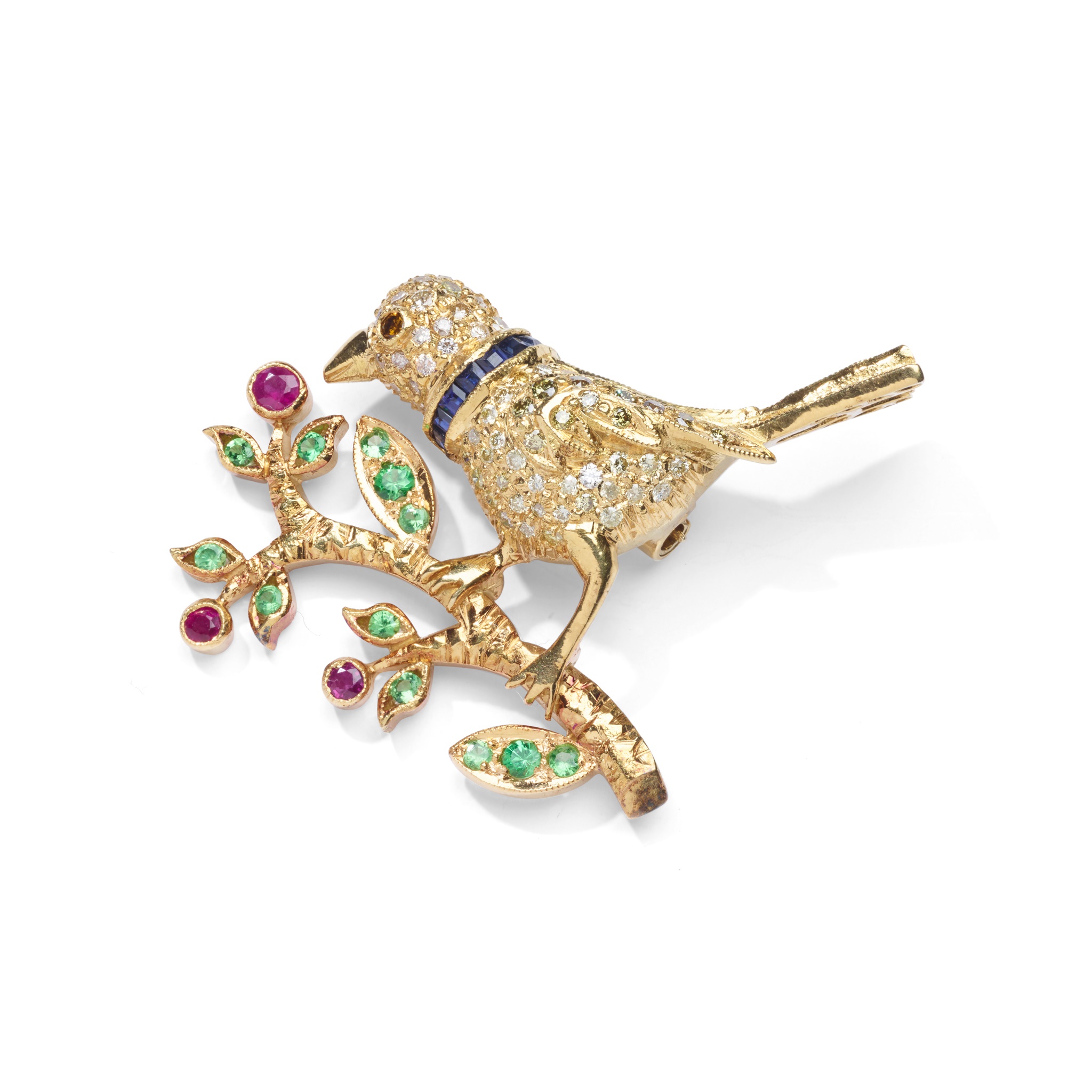 A gem-set bird brooch