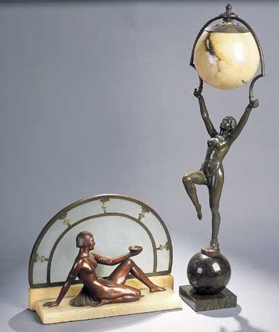 An Art Deco bronzed table lamp