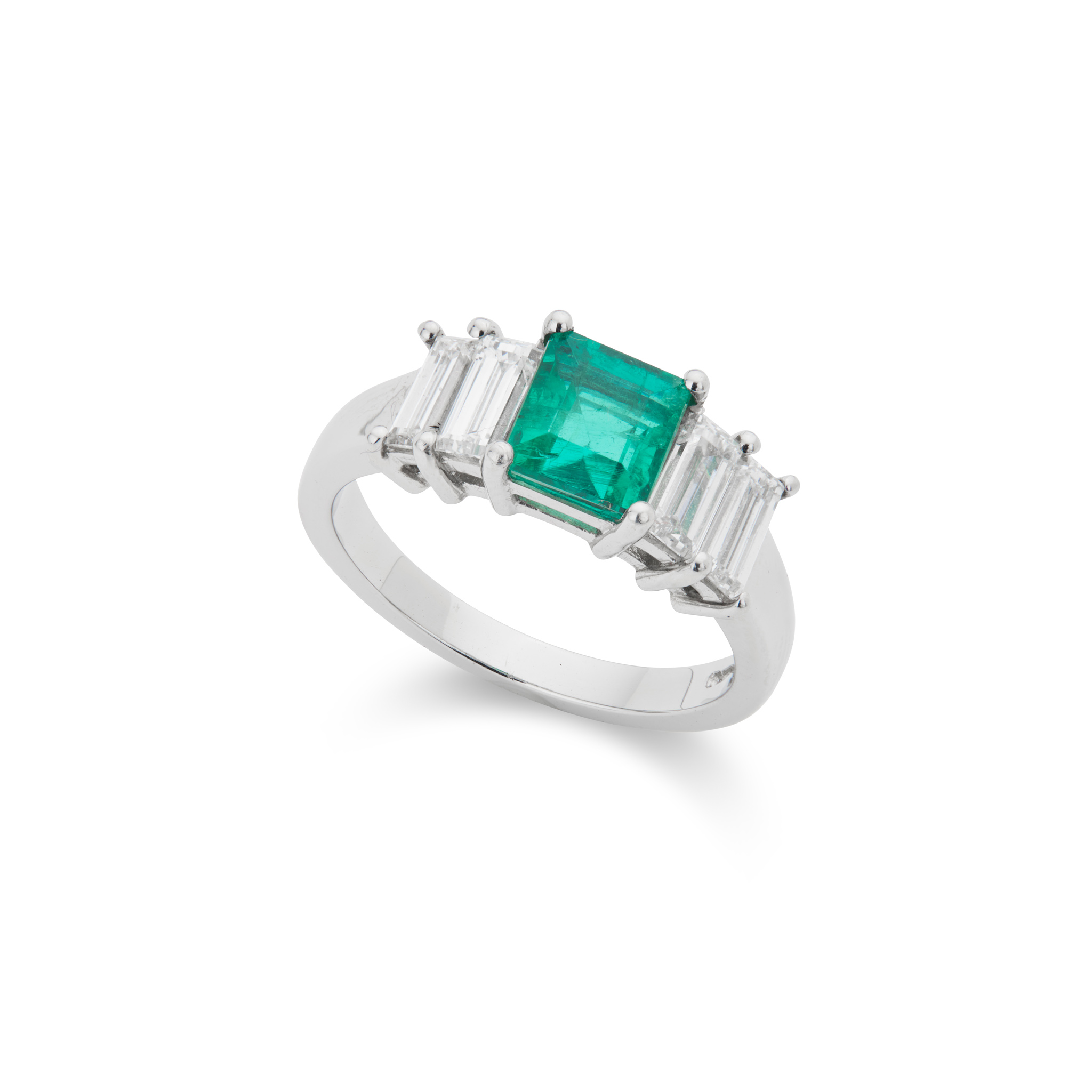 A five-stone emerald and diamond ring