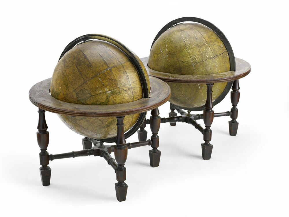 A pair of George IV period celestial and terrestial 12" table globes