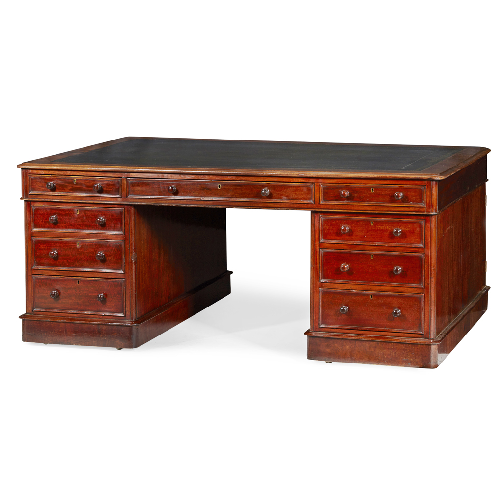 EARLY VICTORIAN MAHOGANY PEDESTAL PARTNERS DESK