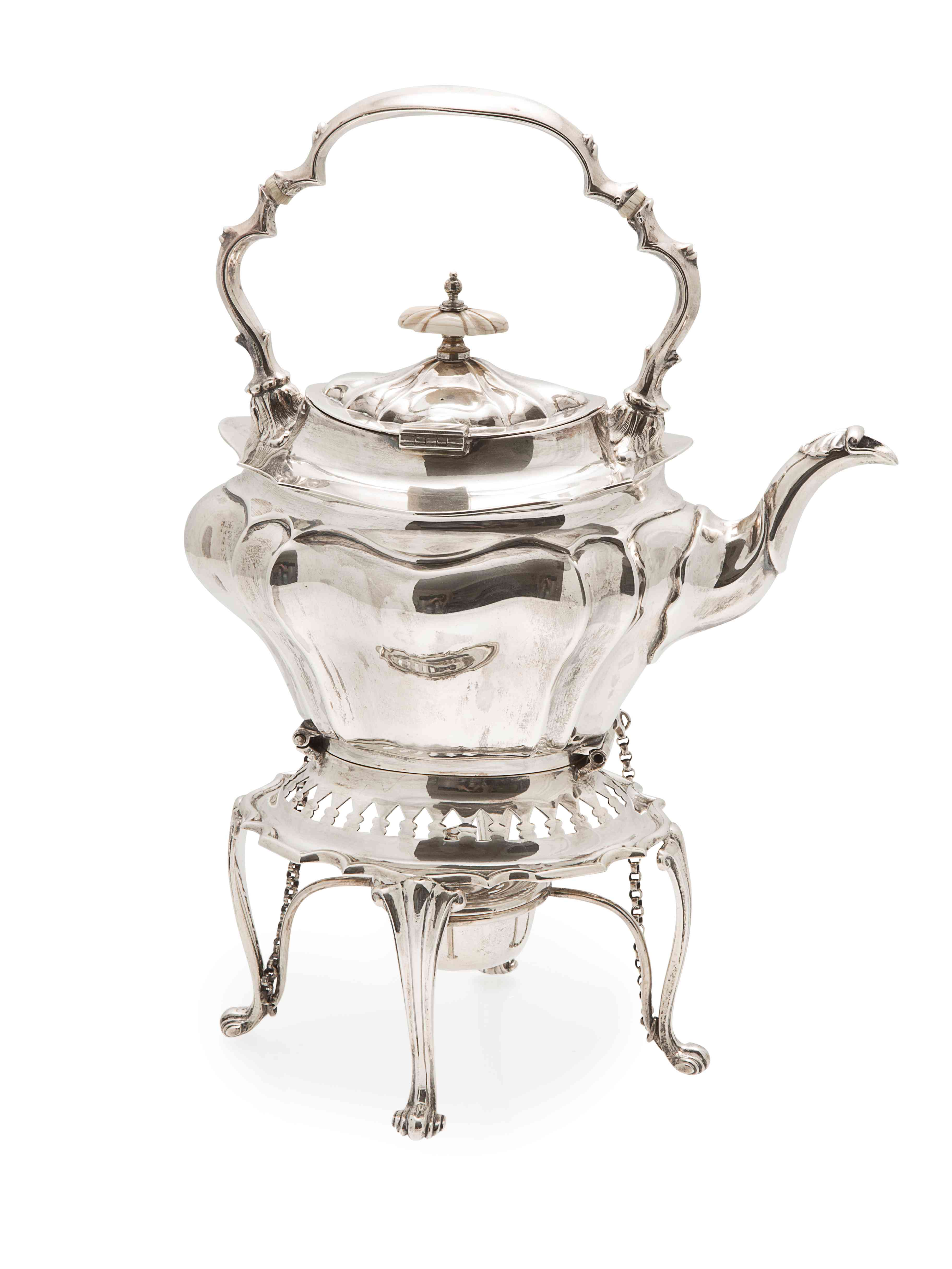 A spirit kettle and stand with burner