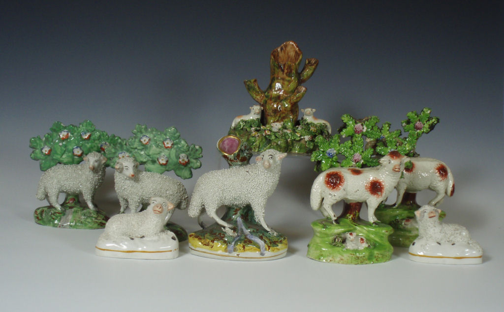 A group of mid 19th century Staffordshire figures of sheep
