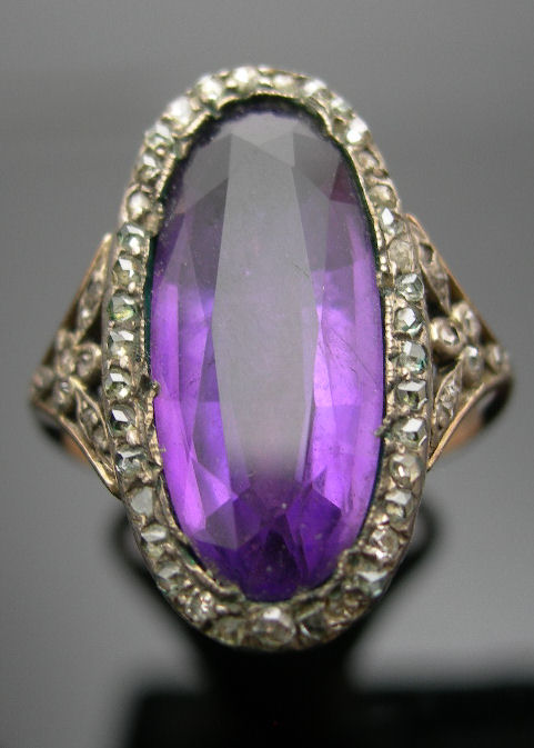 An early 19th century amethyst and diamond cluster ring,