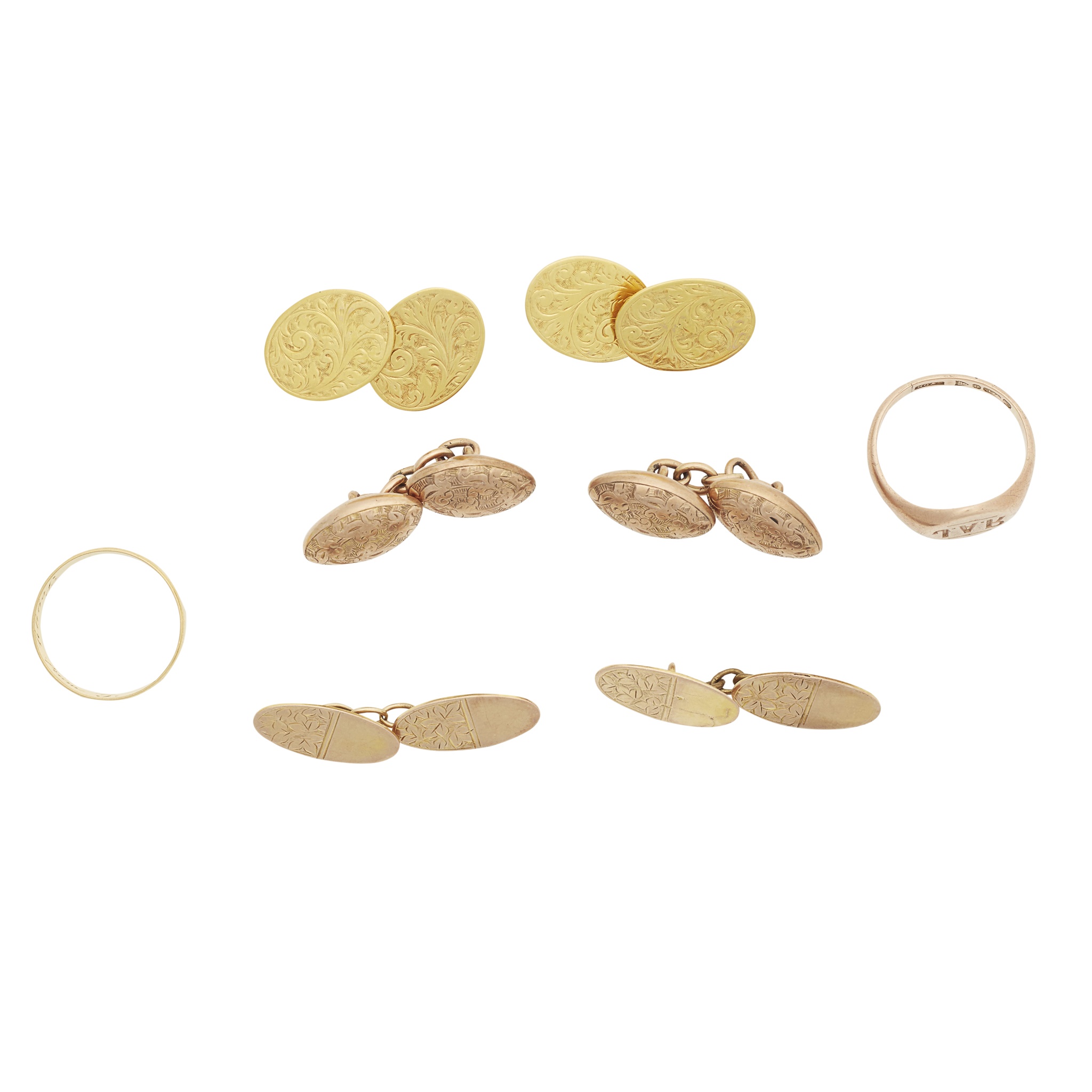 Three pairs of 9ct gold cufflinks
