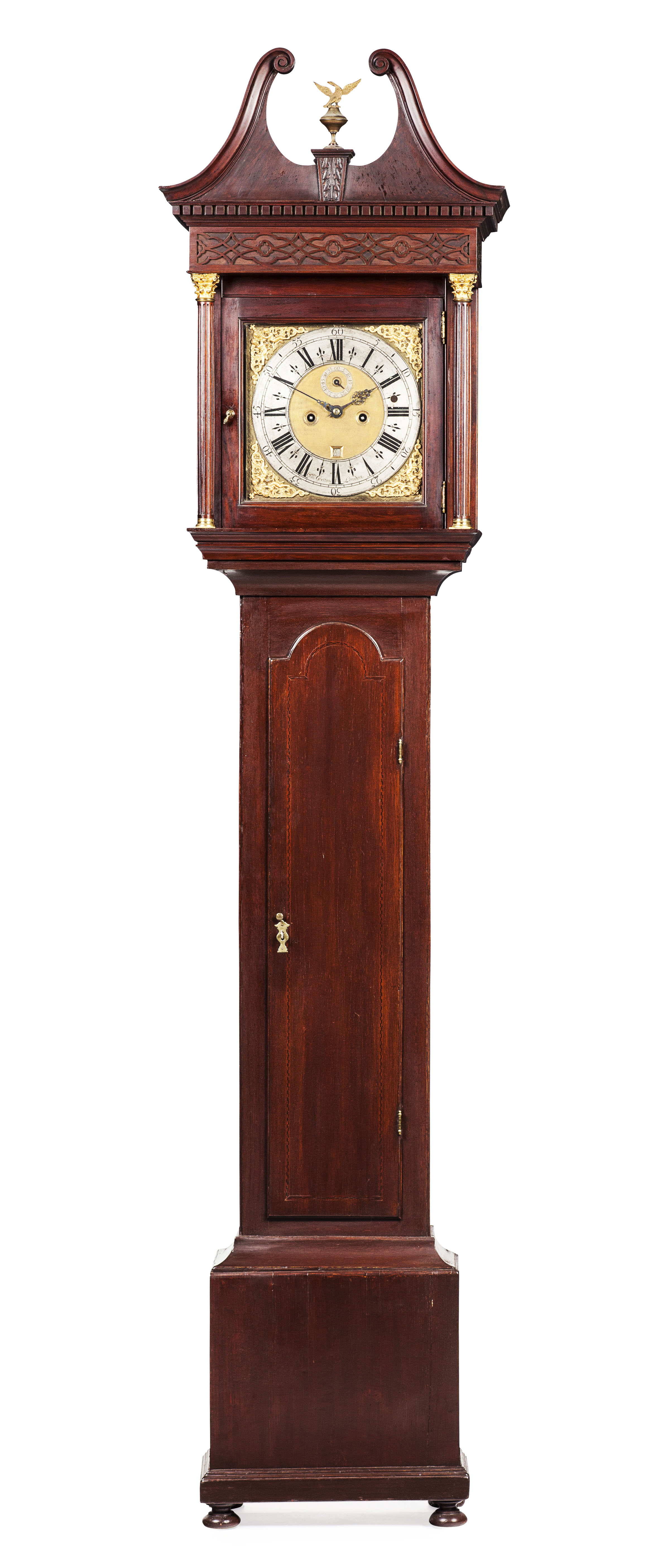 GEORGE III STAINED MAHOGANY LONGCASE CLOCK BY CHARLES GRETTON, LONDON