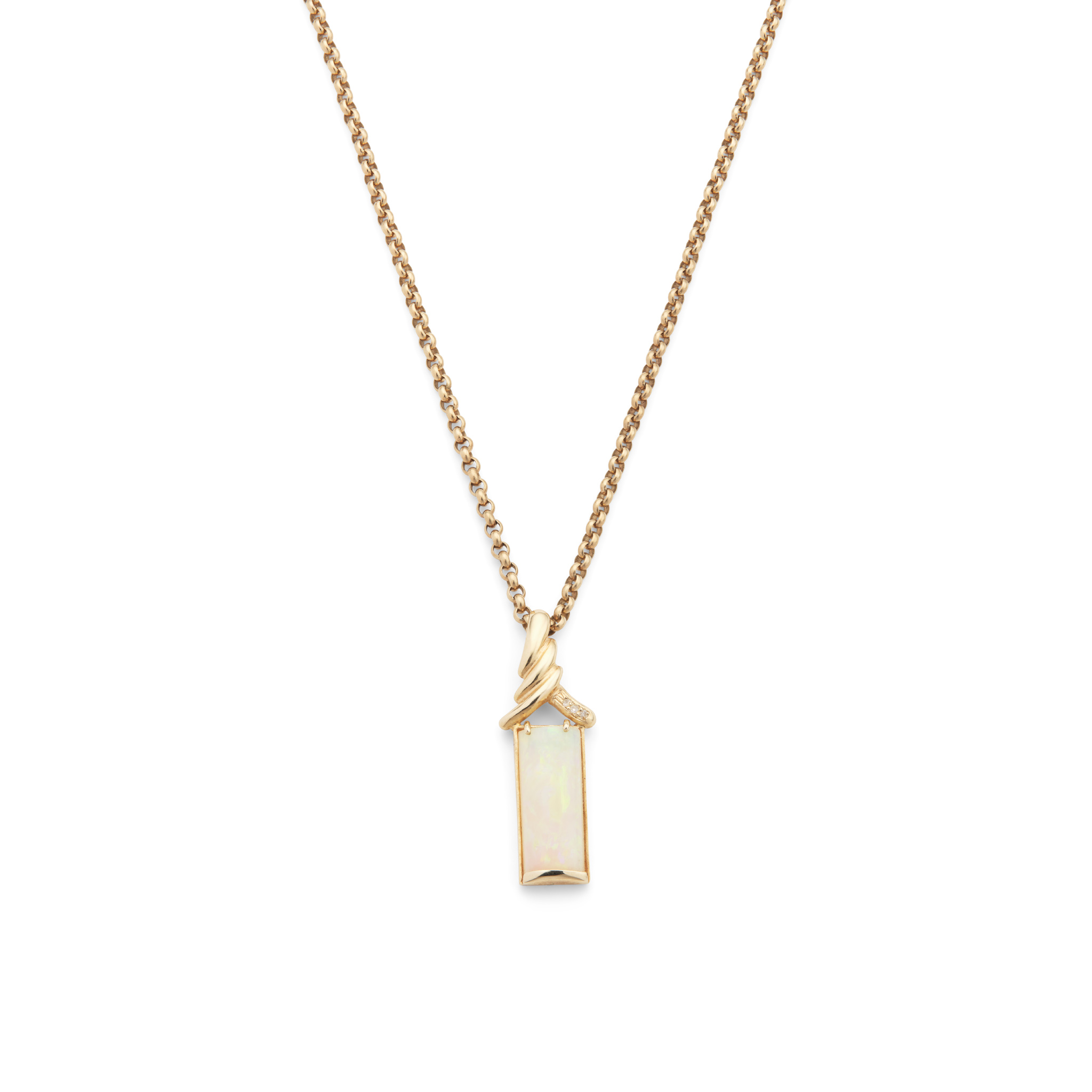 A 14ct gold opal and diamond pendant necklace