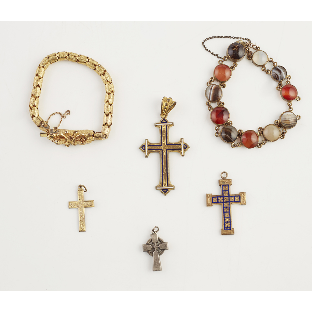 A collection of enamel and gem set jewellery