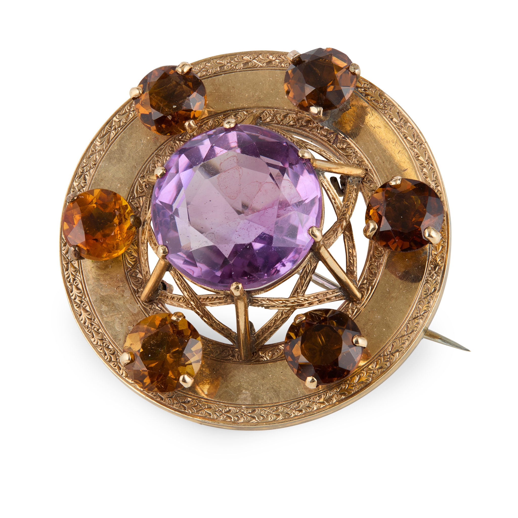 A VICTORIAN GOLD GEM-SET BROOCH