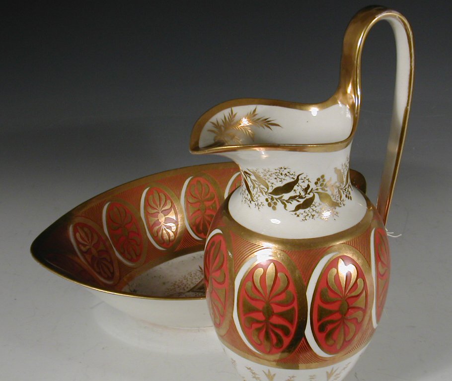 A Derby apricot and gilt ewer and basin