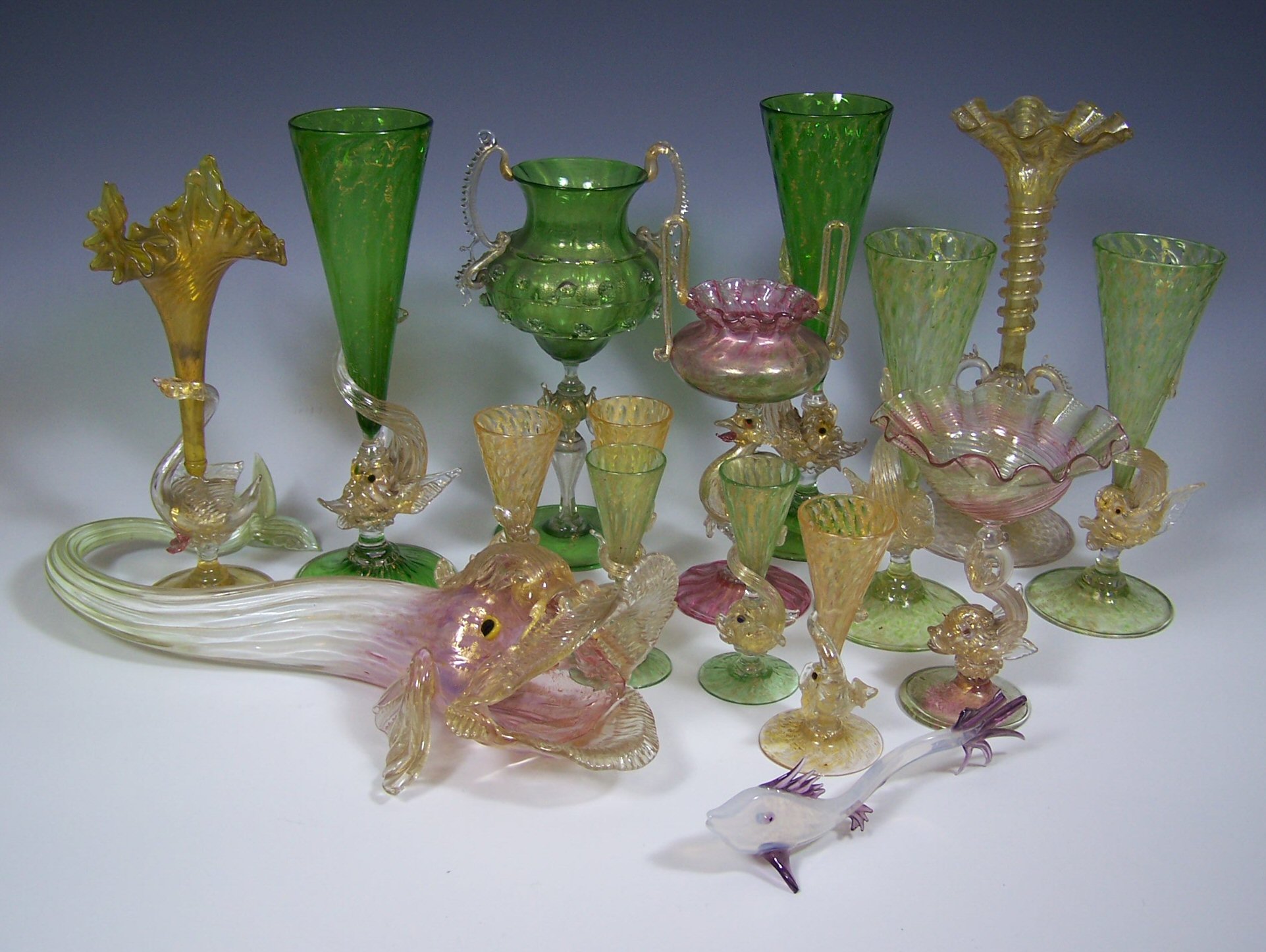 A collection of Italian Latticino glass,