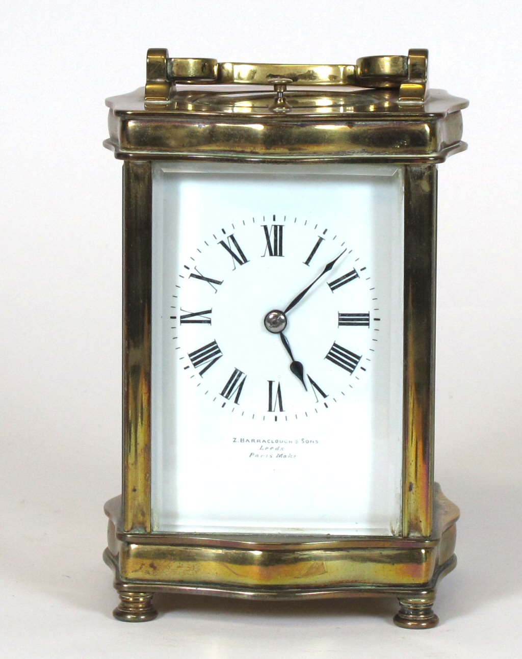 BRASS CARRIAGE CLOCK, RETAILED BY Z. BARRACLOUGH & SONS, LEEDS