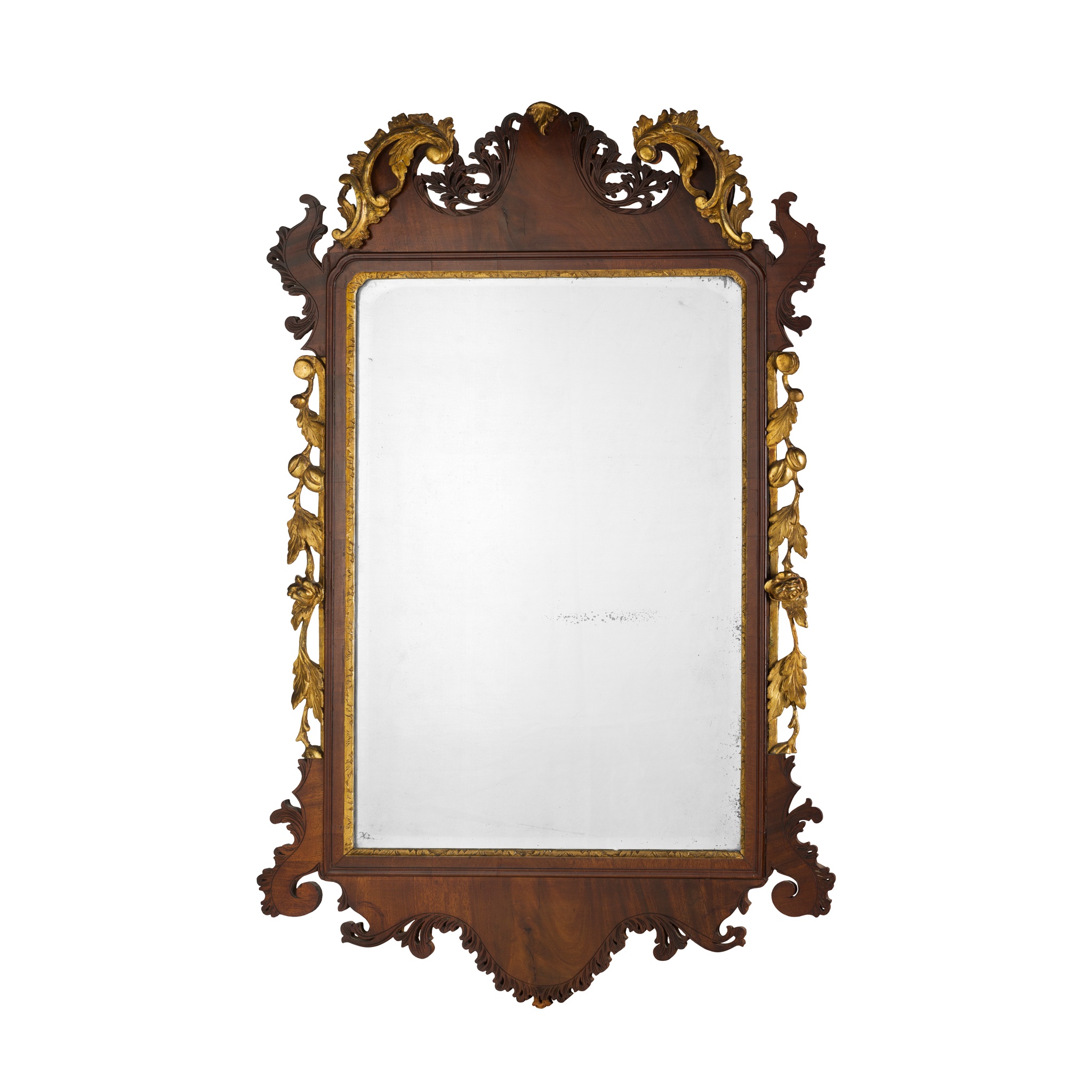 GEORGE II MAHOGANY AND GILTWOOD MIRROR