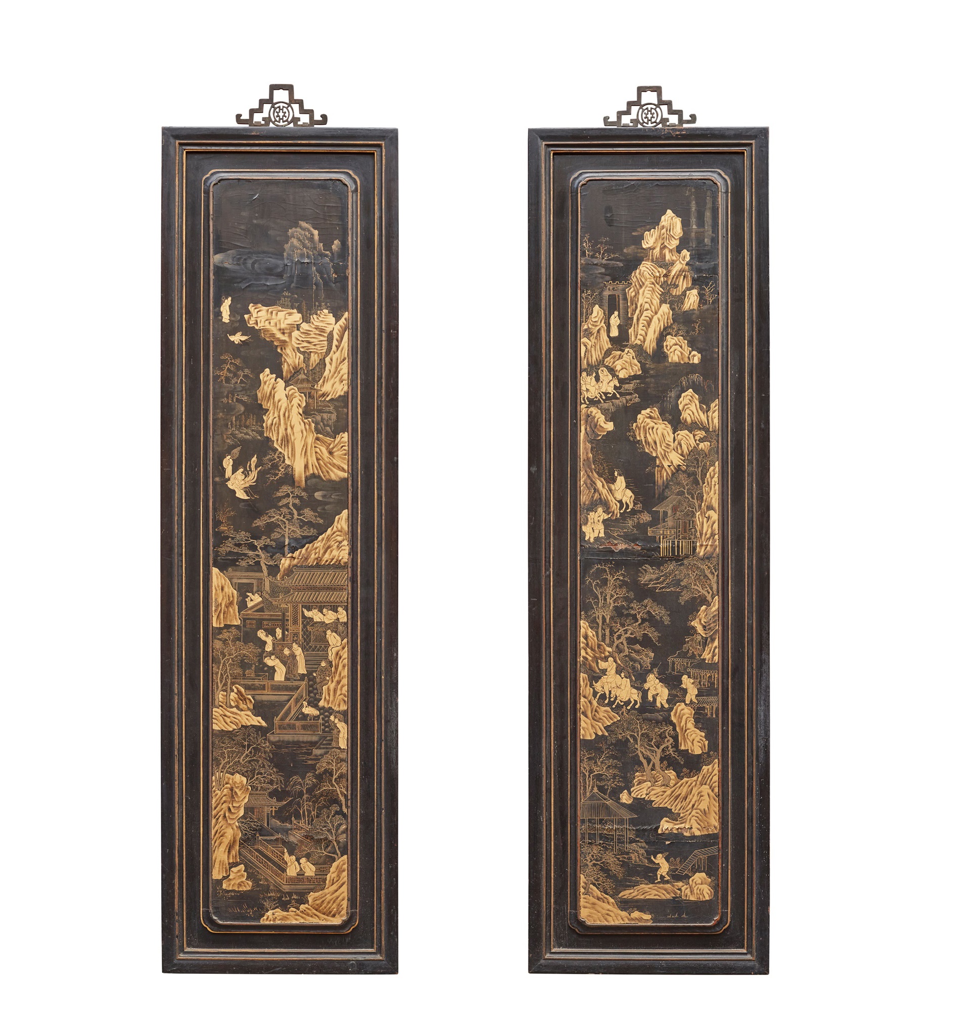 PAIR OF BLACK LACQUER AND GILT-DECORATED PANELS