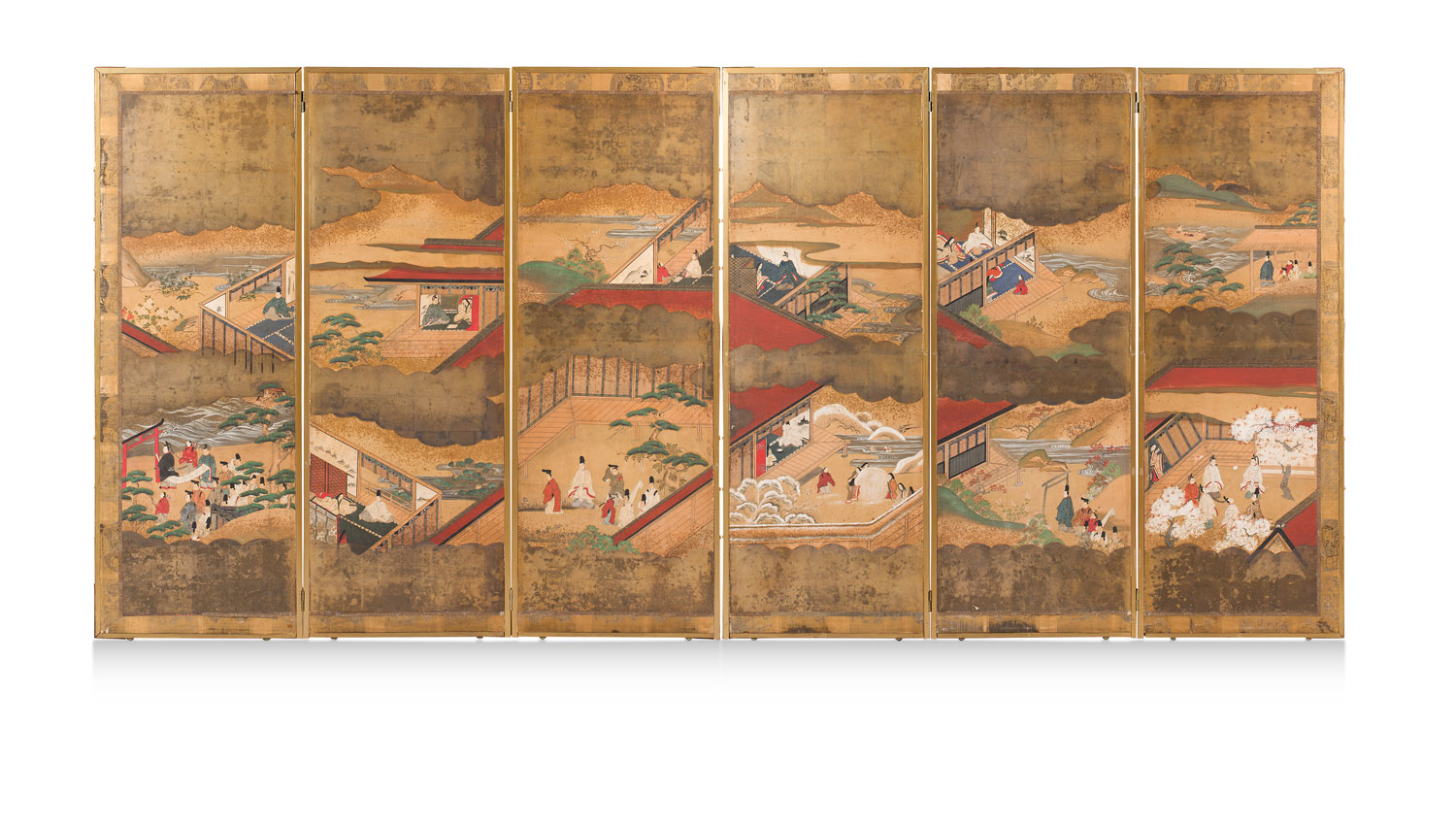 A PAIR OF JAPANESE SIX PANEL SCREENS
