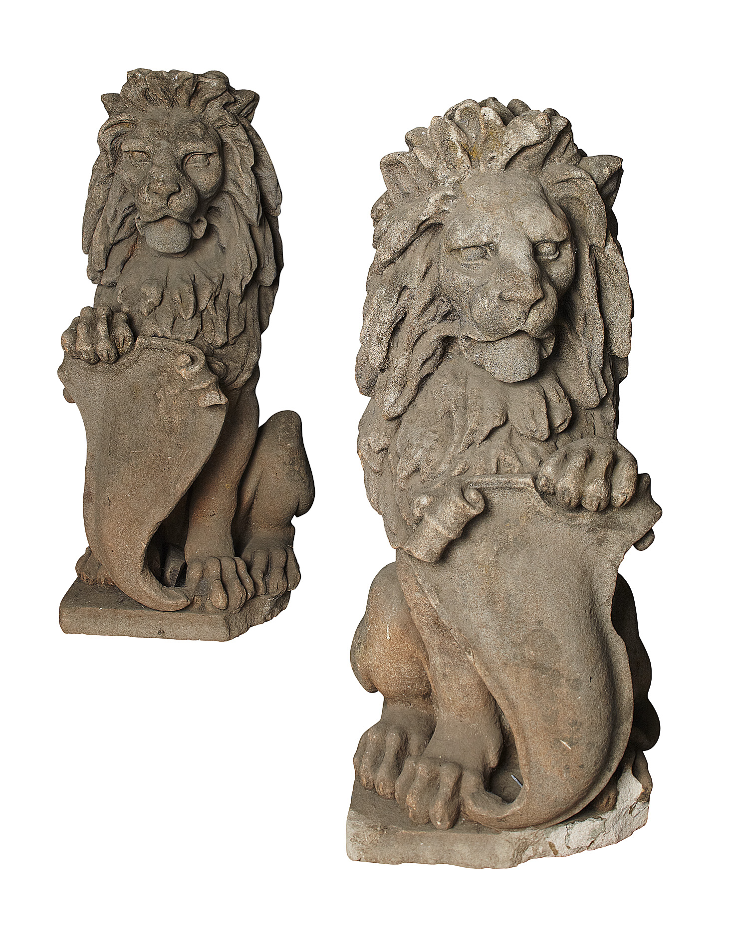 PAIR OF CARVED STONE LION GARDEN FIGURES