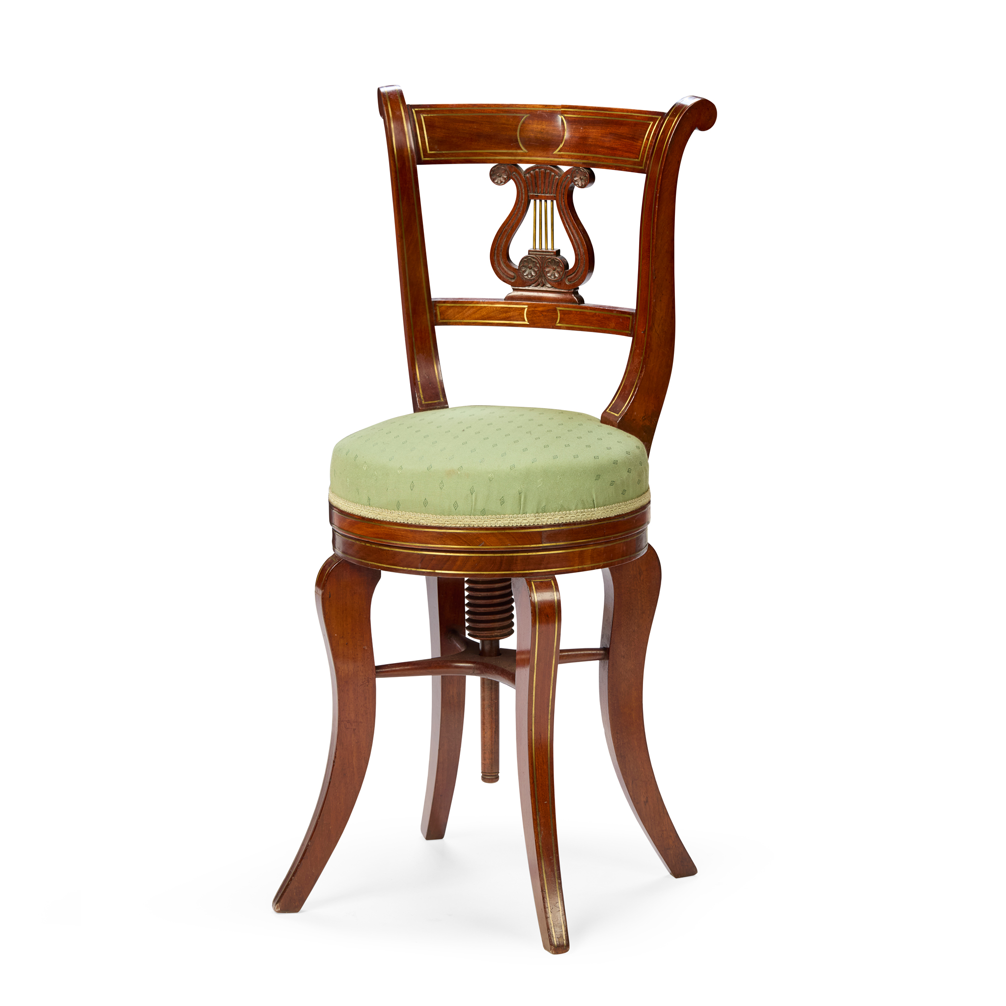 SMALL REGENCY MAHOGANY AND BRASS INLAID MUSICIAN'S CHAIR