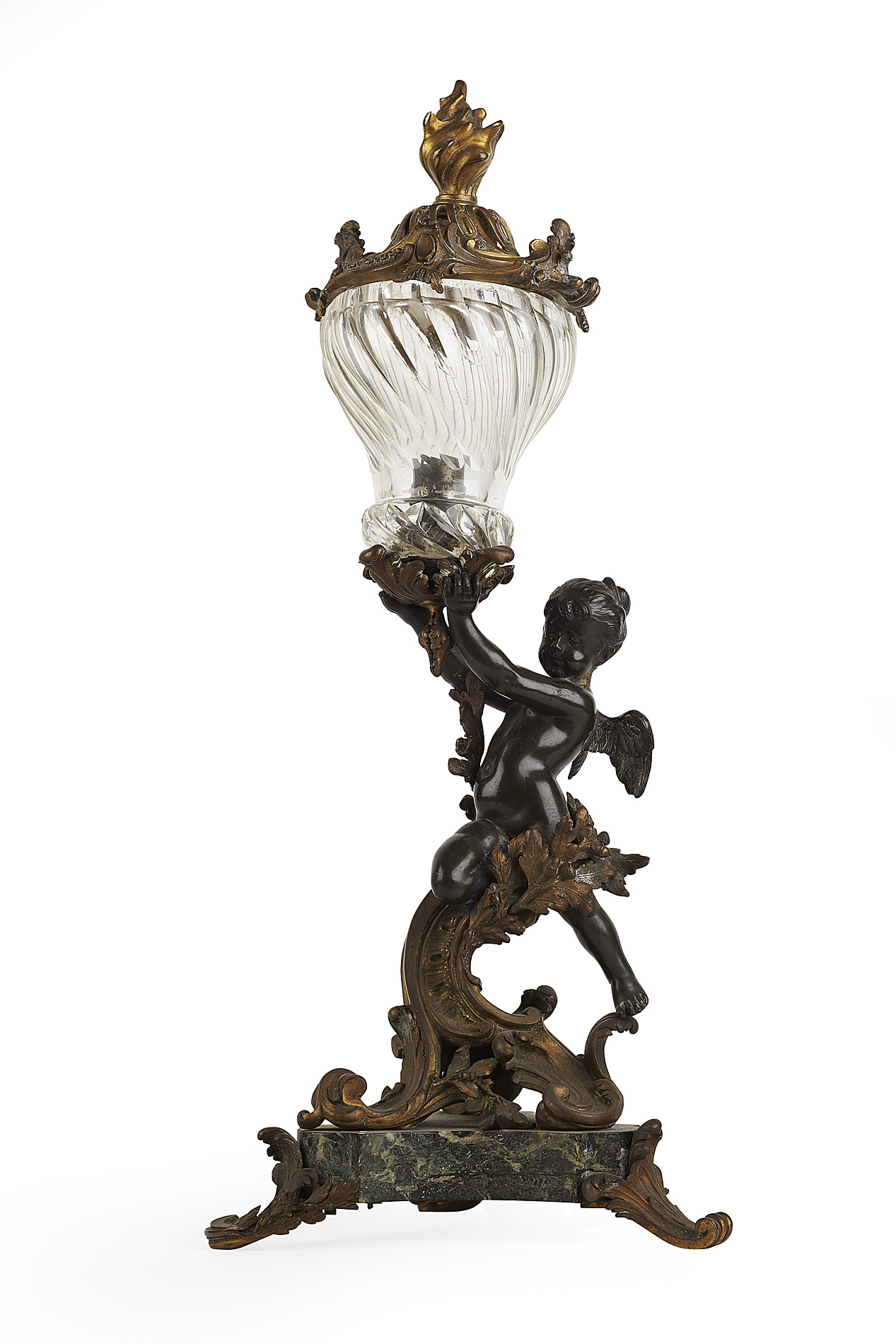 LOUIS XIV STYLE GILT AND PATINATED METAL LAMP
