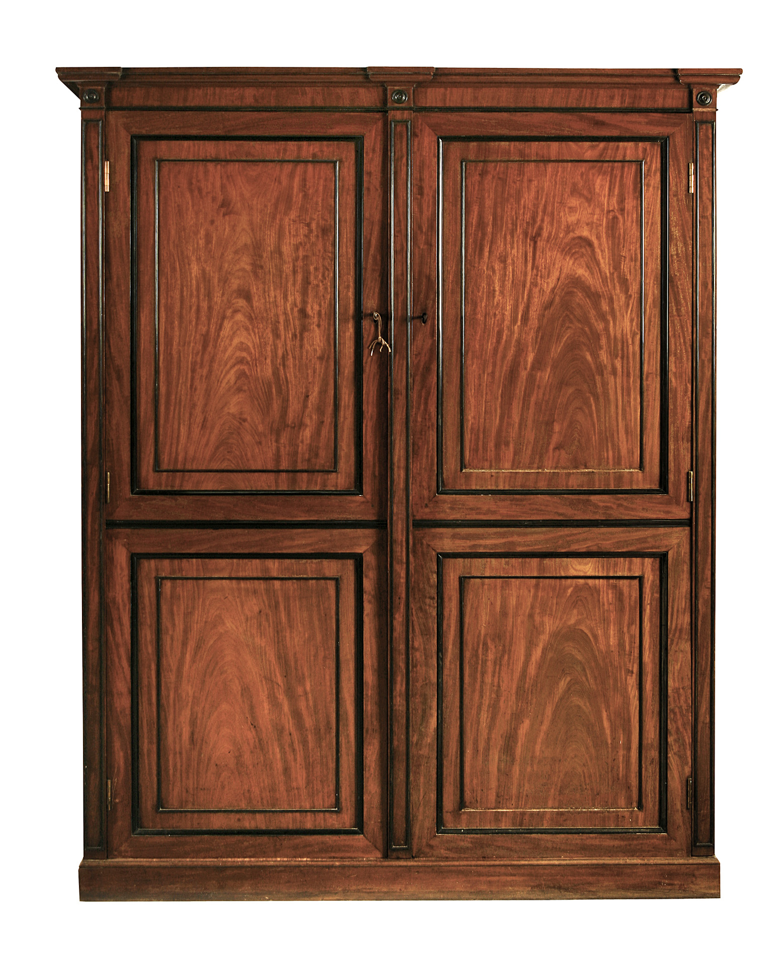 GEORGE IV MAHOGANY AND EBONY TWO DOOR WARDROBE