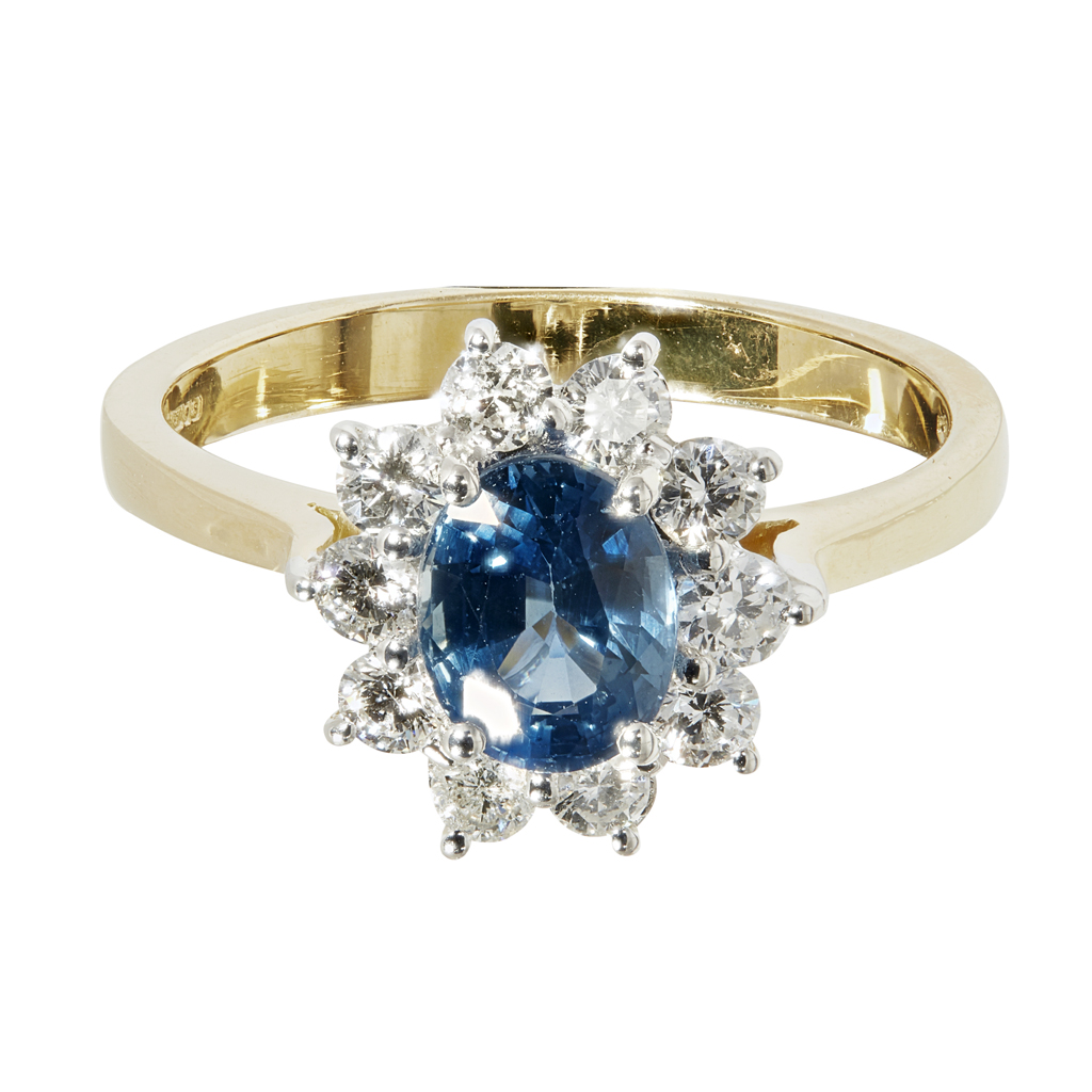 A sapphire and diamond set cluster ring