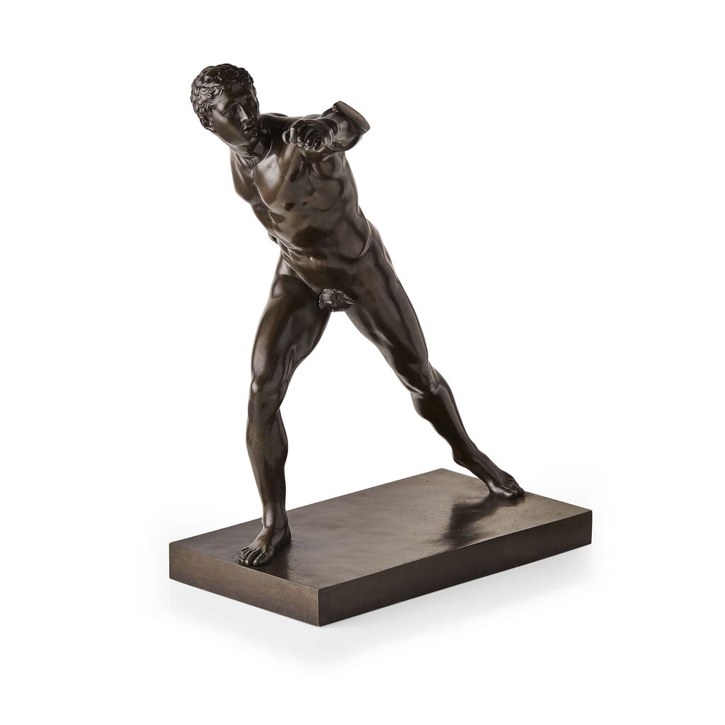 LARGE FRENCH BRONZE FIGURE OF THE BORGHESE GLADIATOR, AFTER THE ANTIQUE