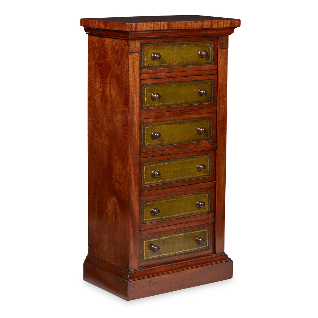 VICTORIAN MAHOGANY AND LEATHER WELLINGTON CHEST