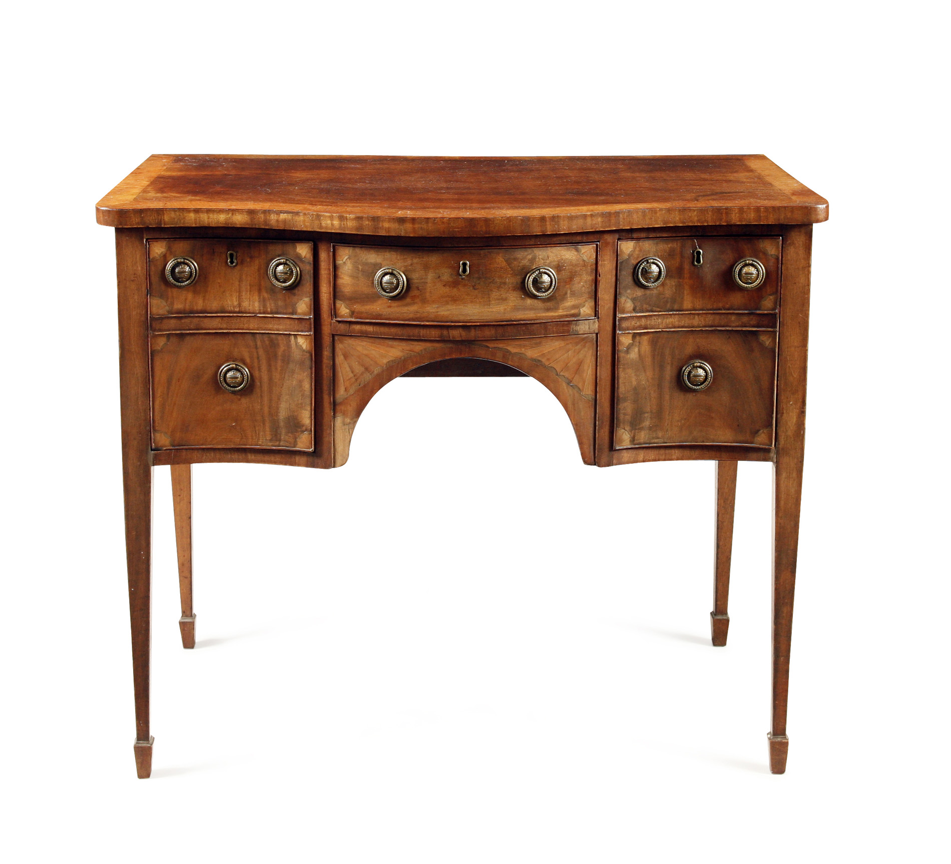 GEORGE III MAHOGANY AND INLAY SERPENTINE SIDEBOARD