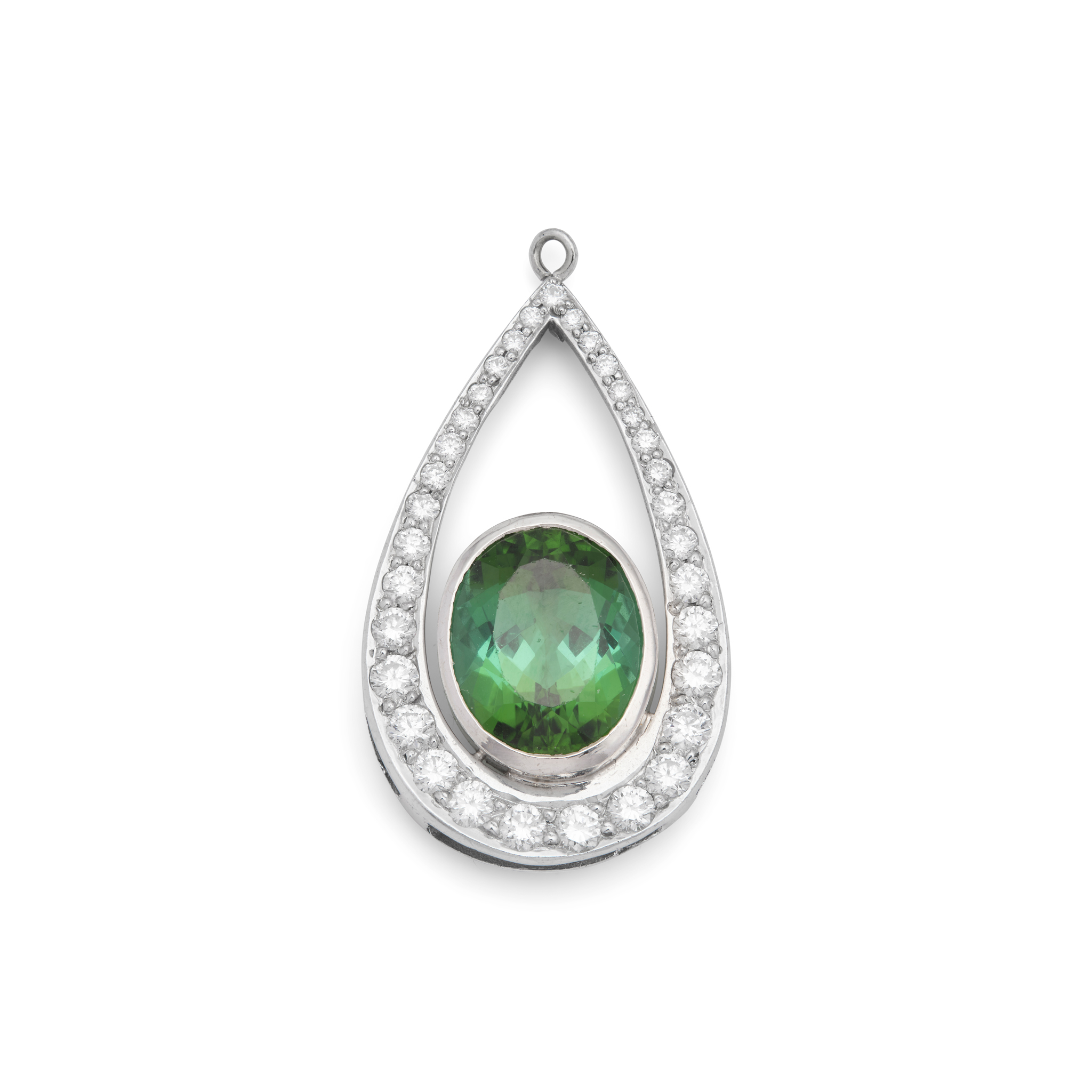 A bespoke green tourmaline and diamond pendant