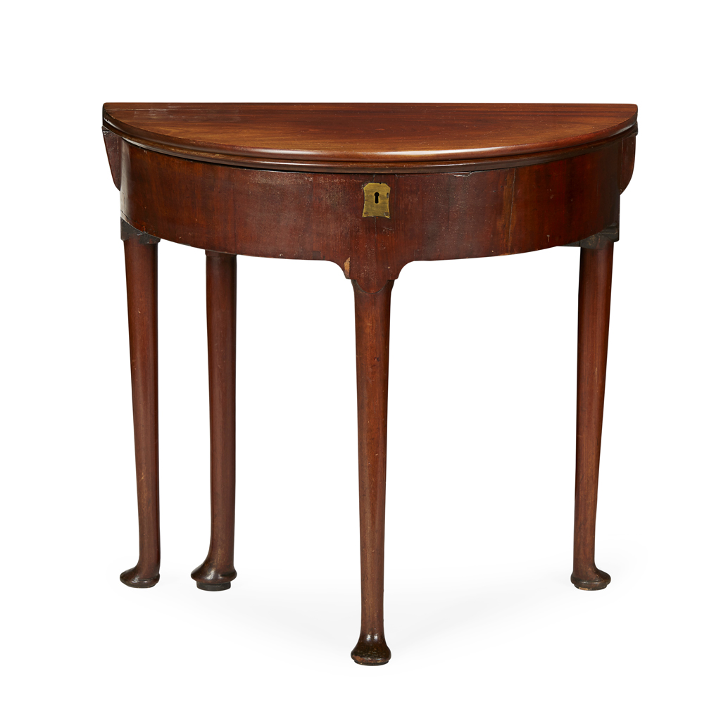 GEORGE II MAHOGANY DEMILUNE CARD TABLE