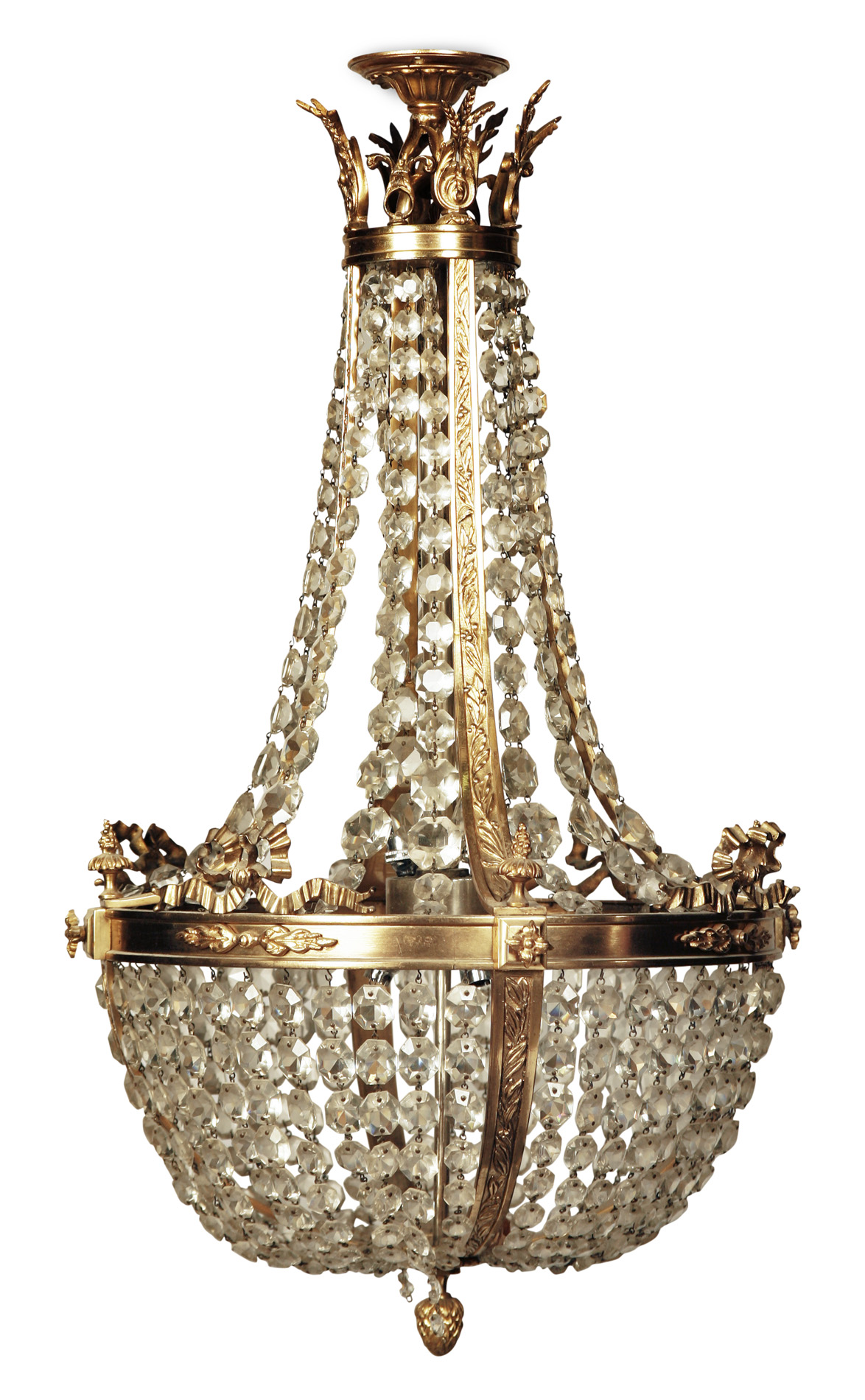 GILT BRASS AND CUT GLASS BASKET CHANDELIER